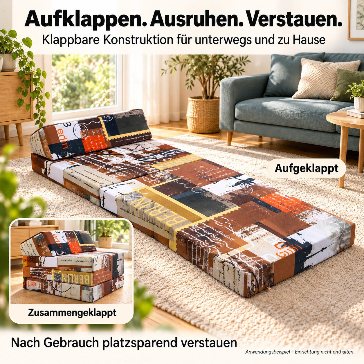Klappmatratze Klappmatratze Gästematratze mit Kopfteil Größe 200x70x10cm, FORTISLINE – Bild 3 von 5
