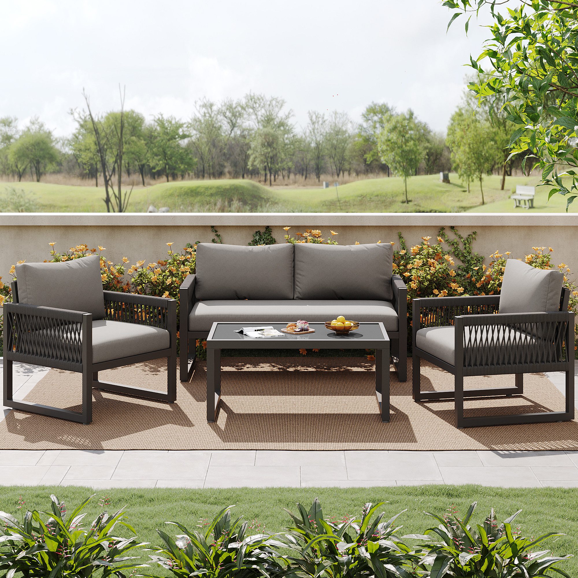 Flieks Gartenlounge-Set, 4 Sitzer Gartenmöbel Sitzgruppe günstig online kaufen