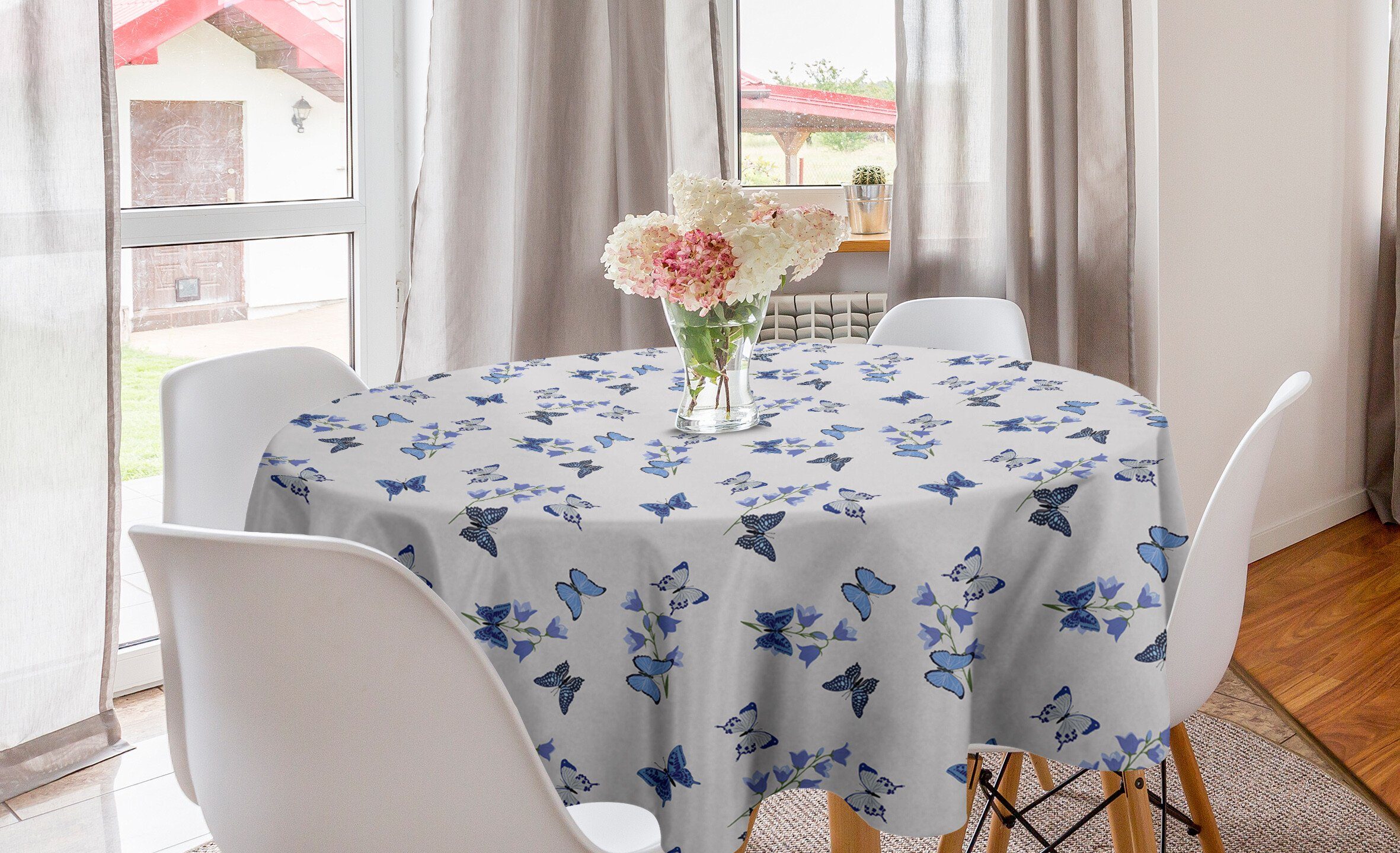 Küche Tischdecke Schmetterling Bluebell Abdeckung Moths Tischdecke Esszimmer für Abakuhaus Dekoration, Kreis Blumen