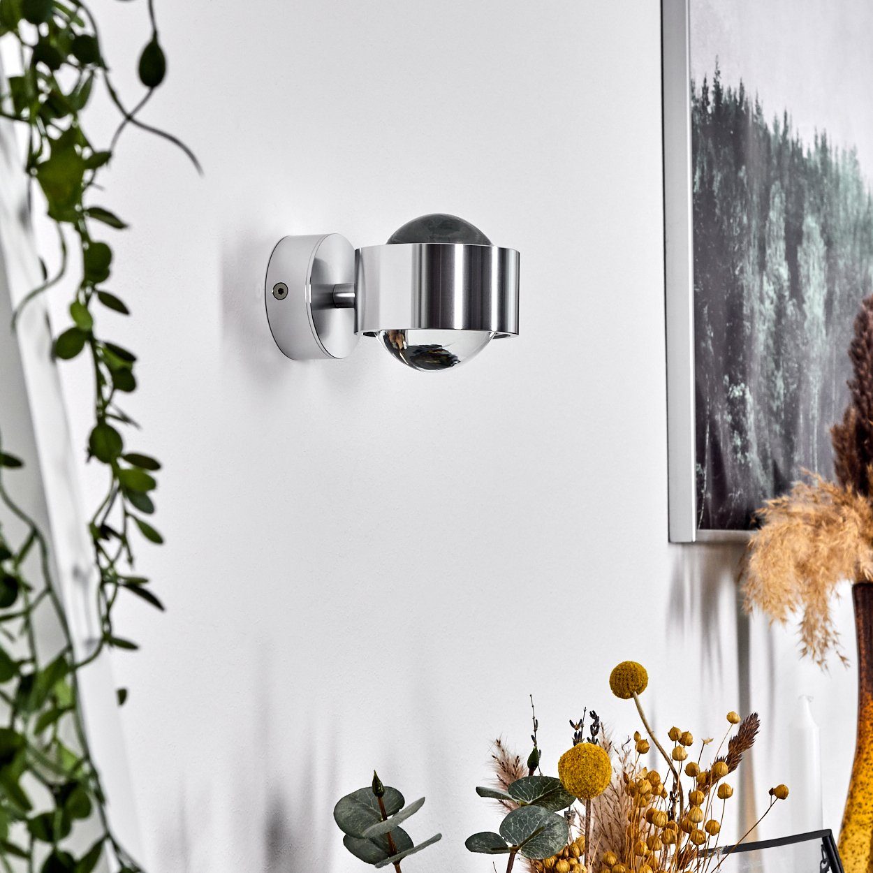 hofstein Wandleuchte »Osacca« Wandlampe Silber mit Lichteffekt, ohne Leuchtmittel, dimmbare Metall-Lampe mit Glas-Schirm, indirekte Raum-Beleuchtung