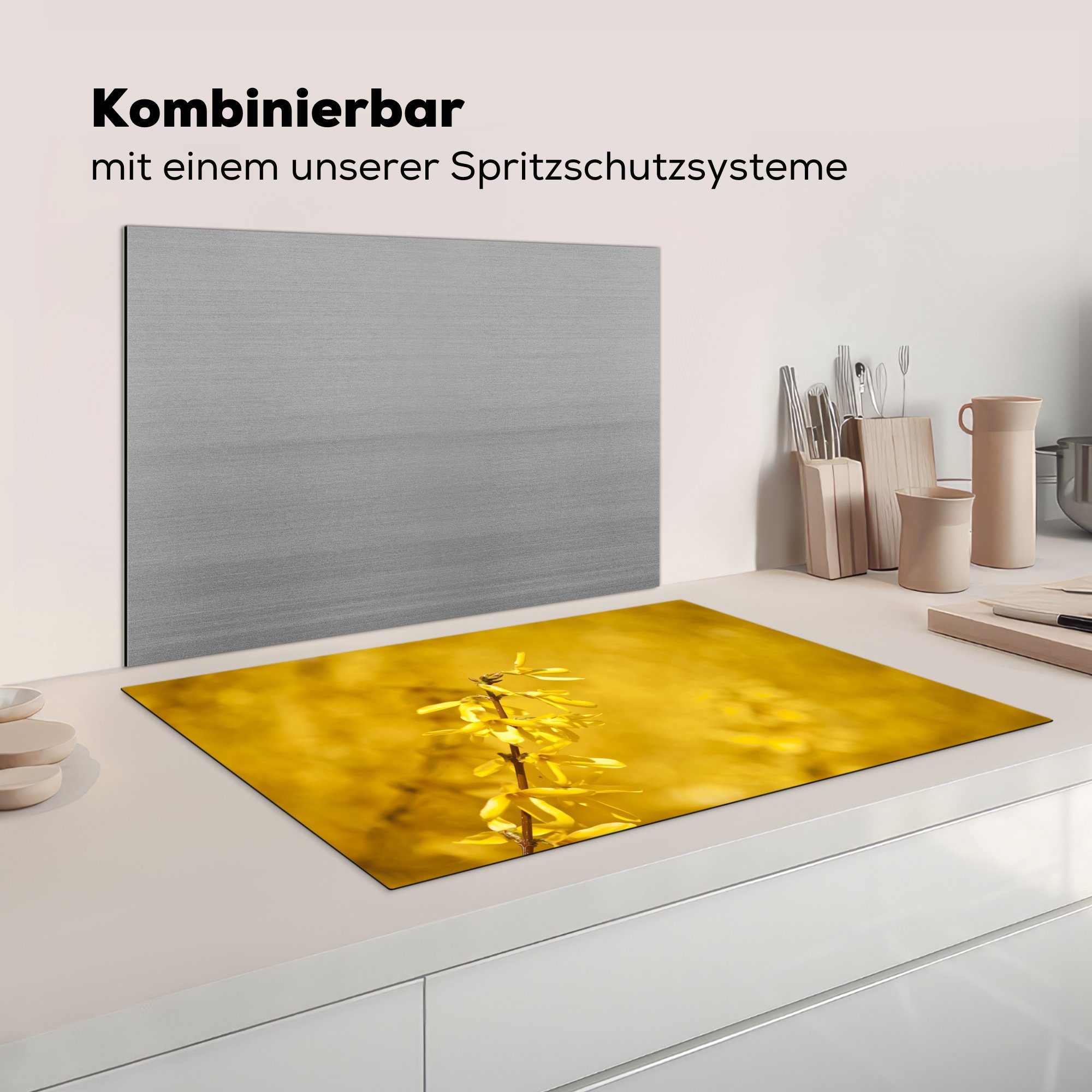 Schutz Vinyl, MuchoWow blühen Ceranfeldabdeckung für im Herdblende-/Abdeckplatte cm, tlg), küche, Induktionskochfeld Forsythien Frühjahr, 81x52 die Gelbe (1