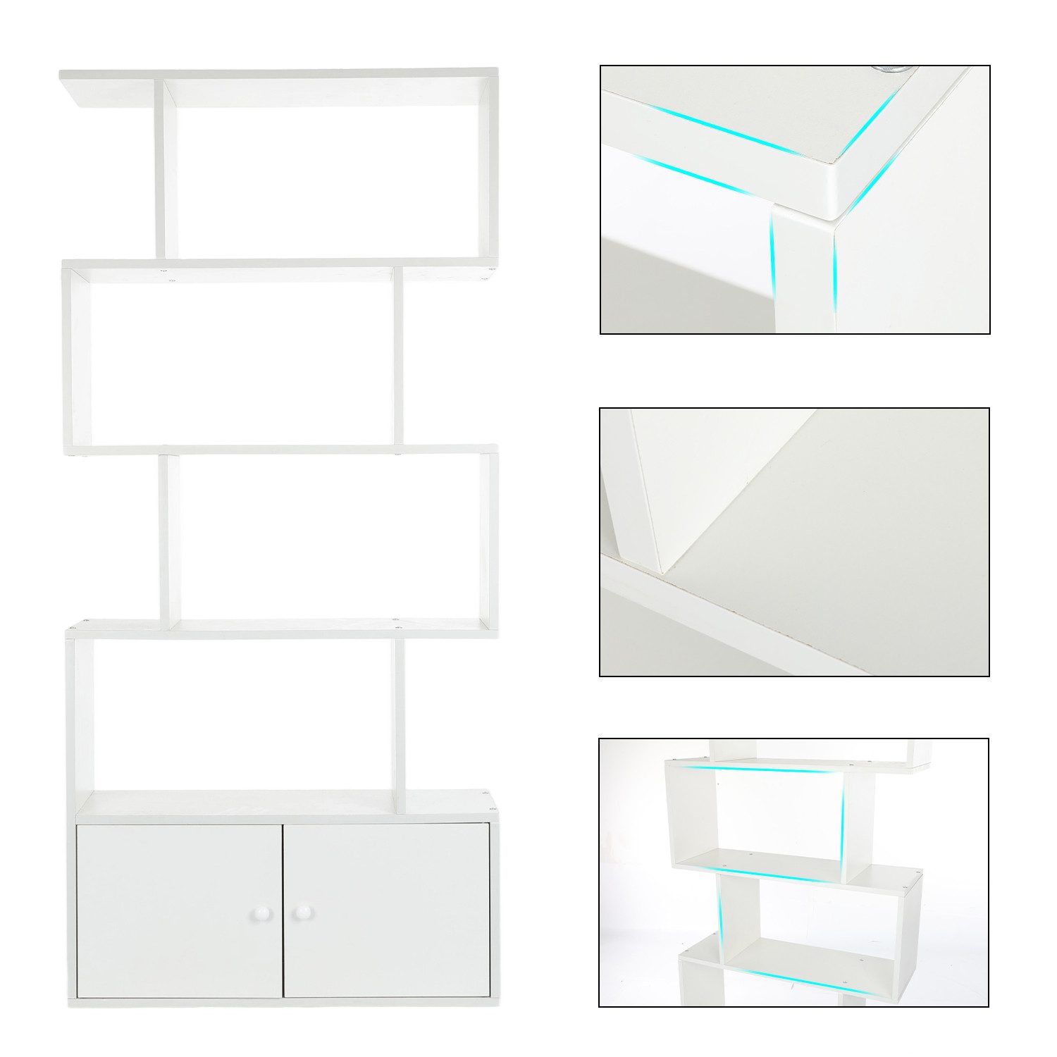 oyajia Bücherregal Bücherregal 151cm für Wohnzimmer Home Office,4-Stöckiges & Doppeltüren, Standregal, Büroregal, 4 Fächer, Holzwerkstoff, 70x24x151cm (BxTxH)