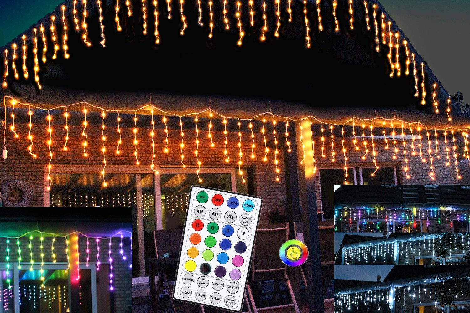 Arnusa LED-Lichterkette Eisregen RGB+W Smart LED viele Leuchtfarben Timer Snowfall Effekt, 212-flammig, mit Fernbedienung eindrucksvolle Effekte