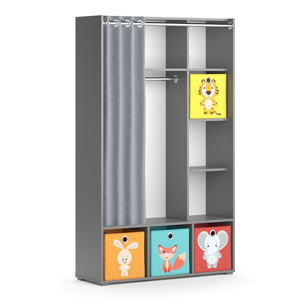 Vicco Kleiderschrank Kinderkleiderschrank mit Faltboxen Luigi Grau Grau | Grau