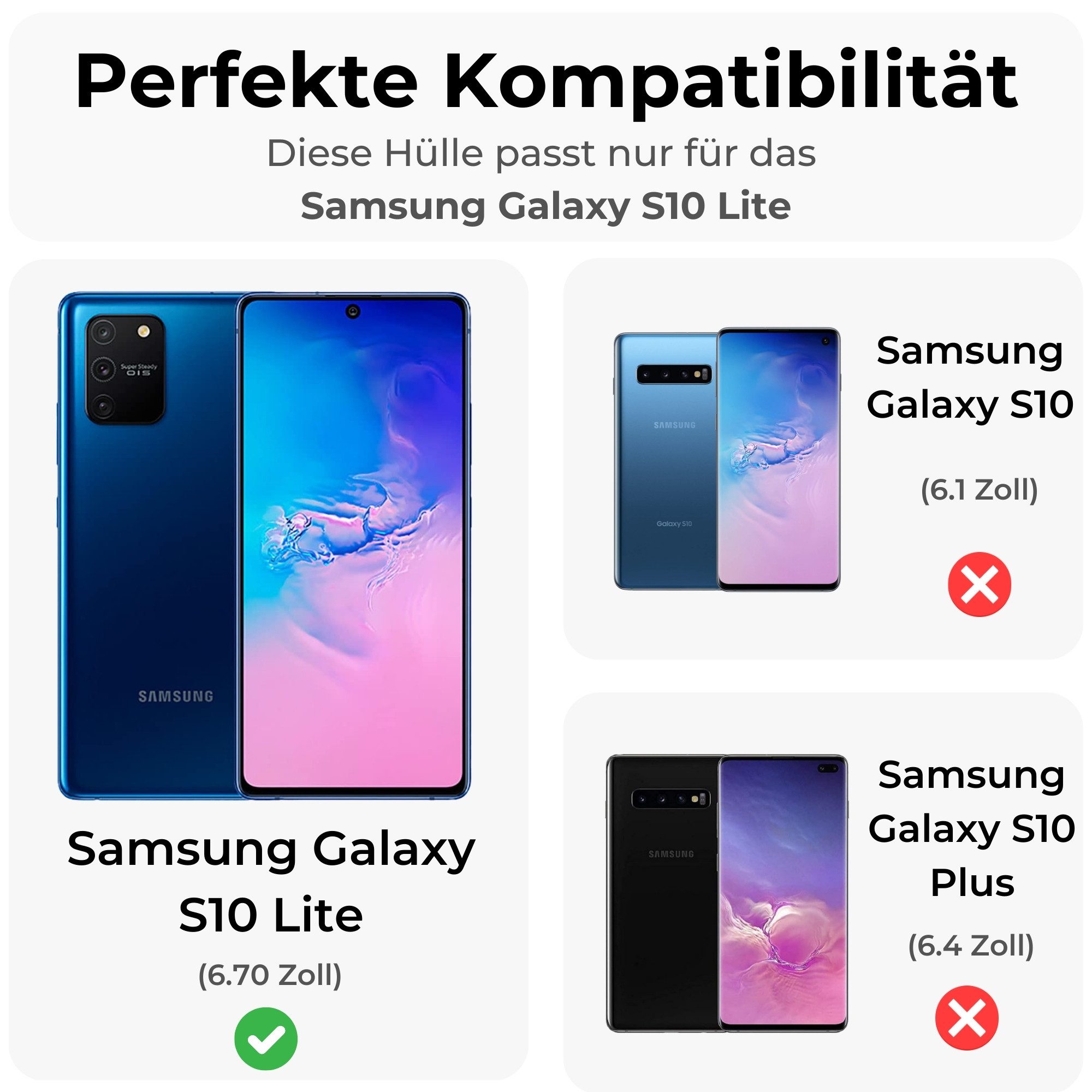 betterfon Handyhülle Handytasche für Samsung Galaxy S10 Lite G770 Case Buchhülle, Wallet Case mit Kartenfächern Magnetverschluss und weicher Innenhülle