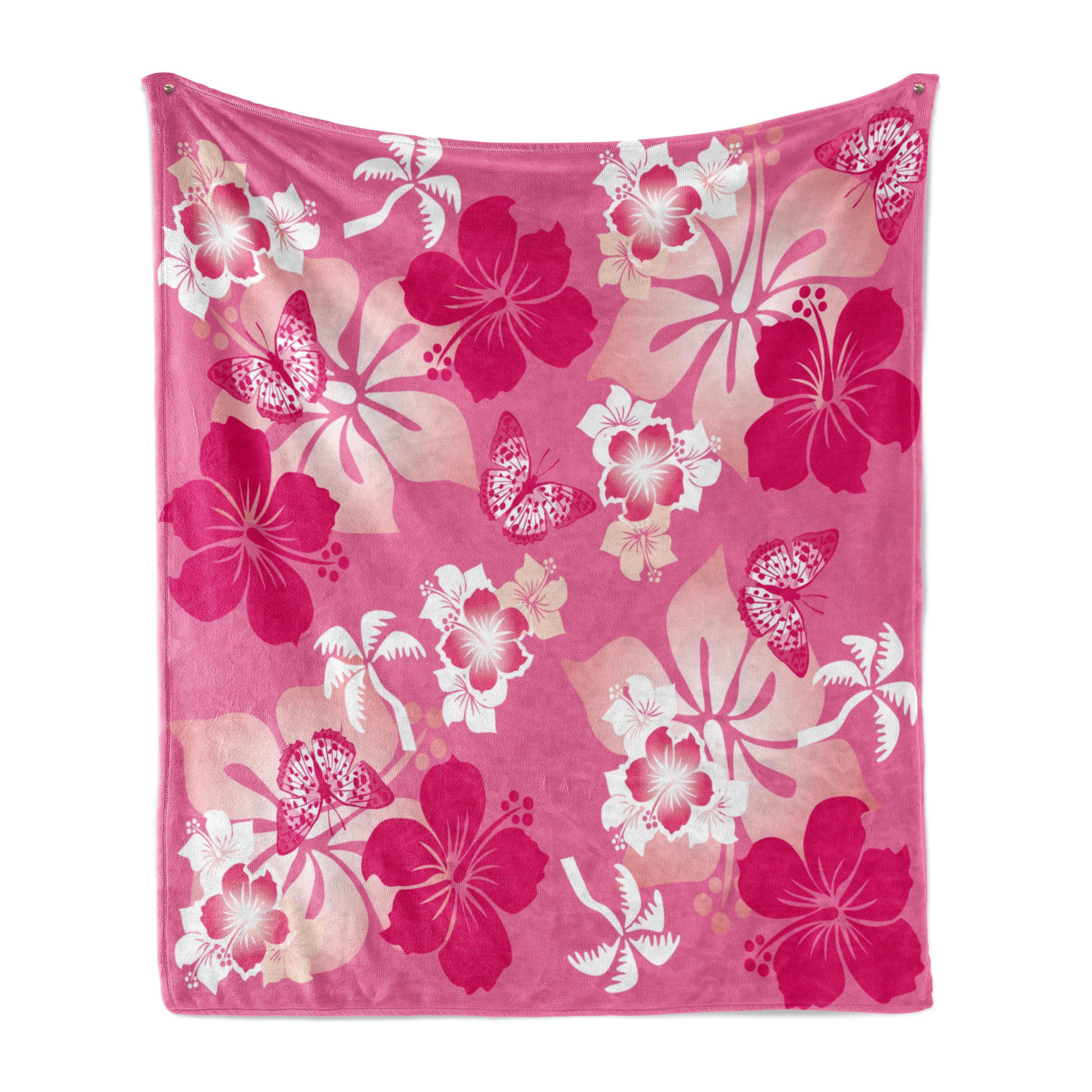 Wohndecke Gemütlicher Plüsch für den Innen- und Außenbereich, Abakuhaus, Luau Hibiscus rosa Schmetterlinge
