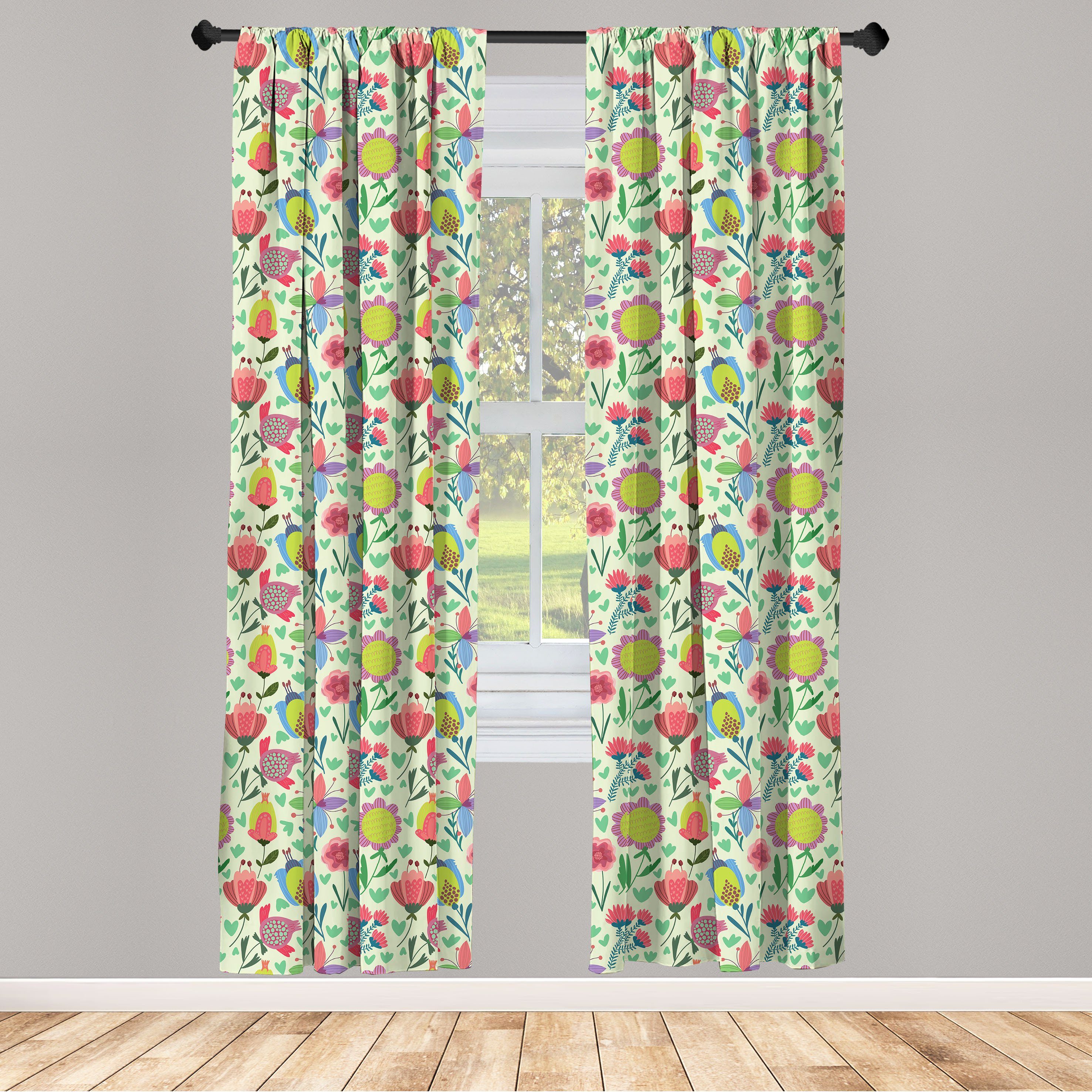 Gardine Vorhang für Wohnzimmer Schlafzimmer Dekor, Abakuhaus, Microfaser, Niederländisch Doodle Blooming Tulpen