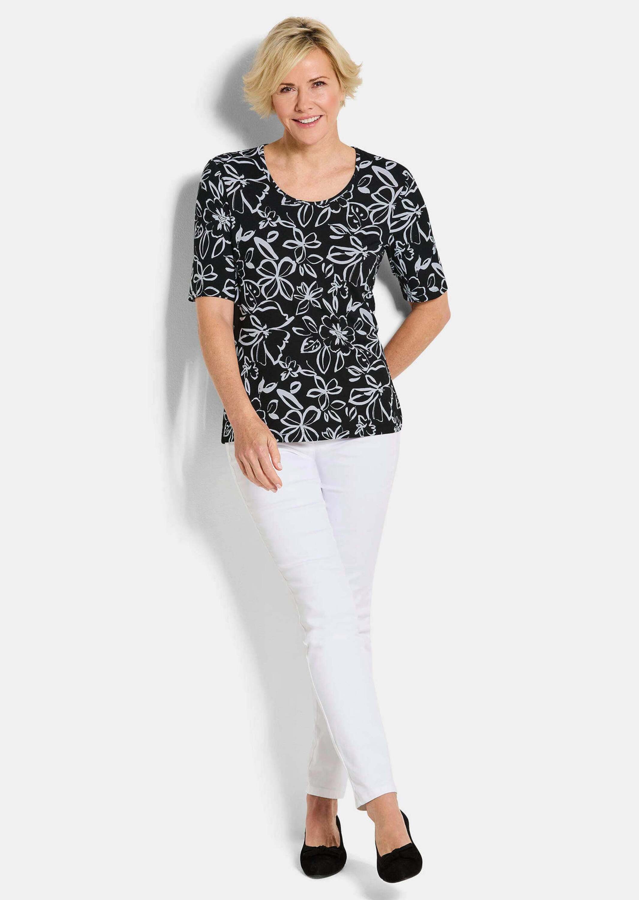 GOLDNER Print-Shirt Cityshirt mit floralem Design Druckshirt mit Rundhalsausschnitt und Halbarm