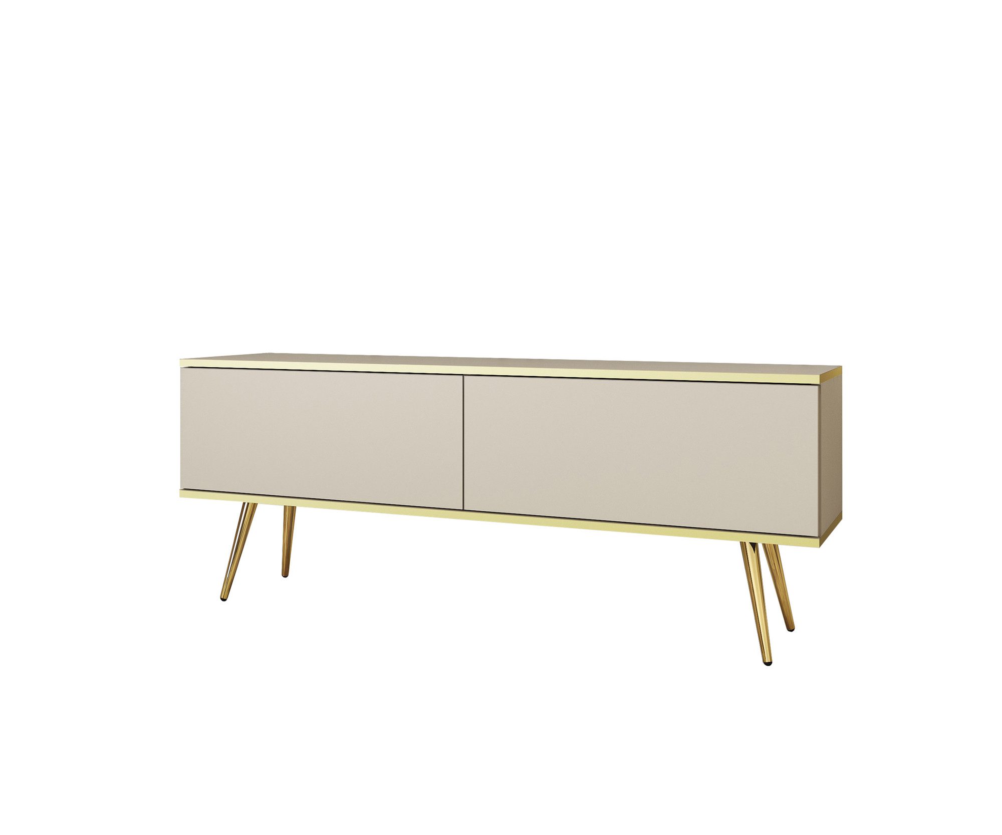 MOEBLO TV-Board DAYN NEW (Lowboard Fernsehtisch TV Bank TV Tisch Fernseher Tisch TV Möbel, goldene/schwarze Metallbeine), 135/175x30x32