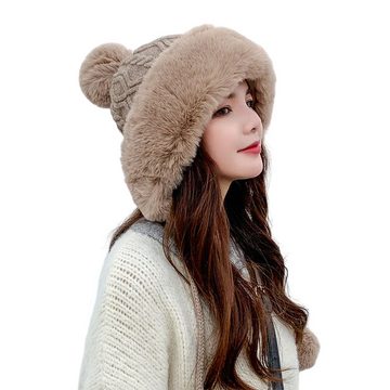 NATICY Plüschmütze Baumwollwolle-Pullover-Mütze Für Damen, Kältebeständig, Warme Plüschmütze