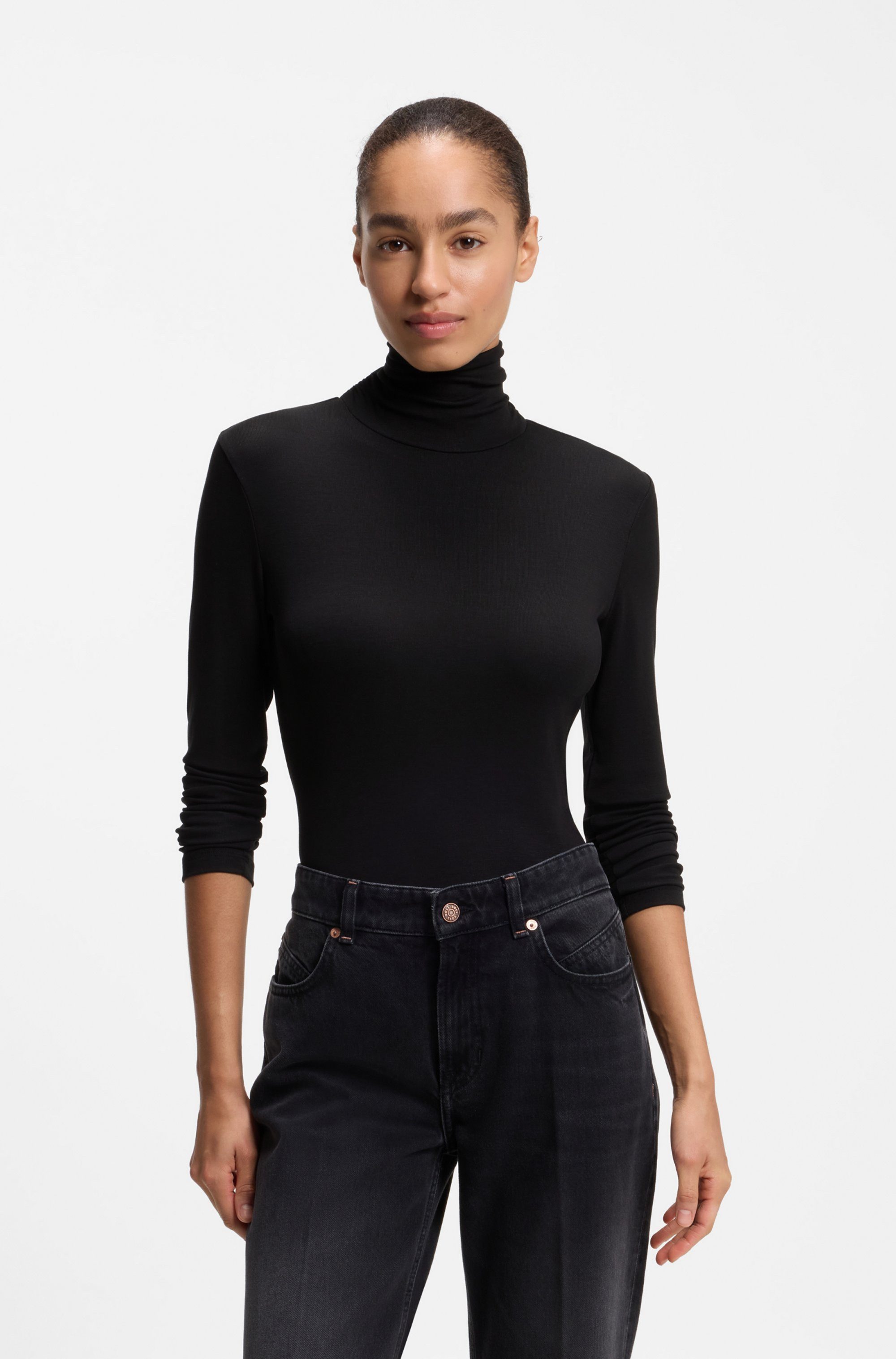 BOSS ORANGE Rollkragenshirt Eliana Premium Damenmode mit Turtle Neck, Slim Fit