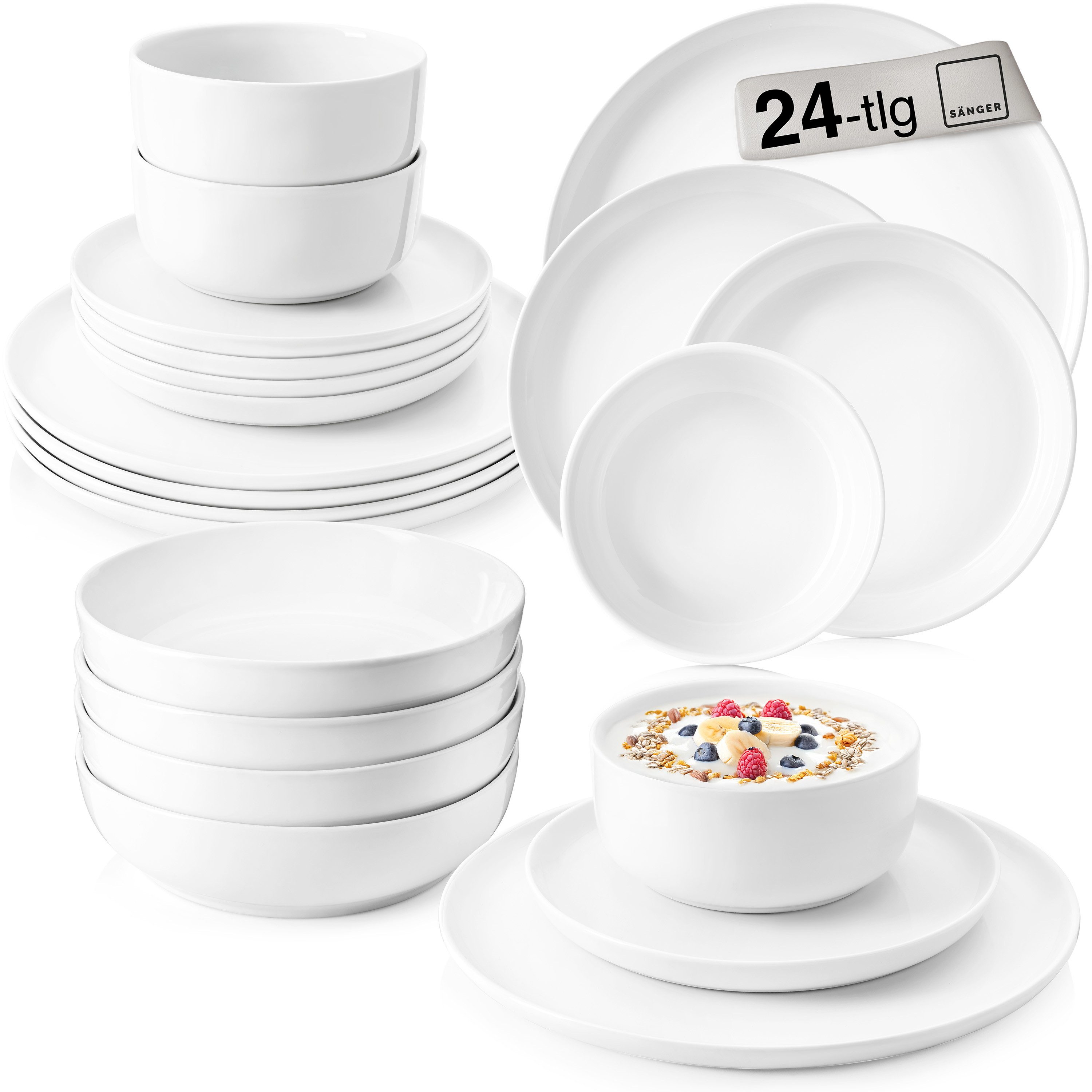 SÄNGER Tafelservice Marlo Geschirrset (24-tlg), 6 Personen, Porzellan, Marlo, Weiß, Premium Collection