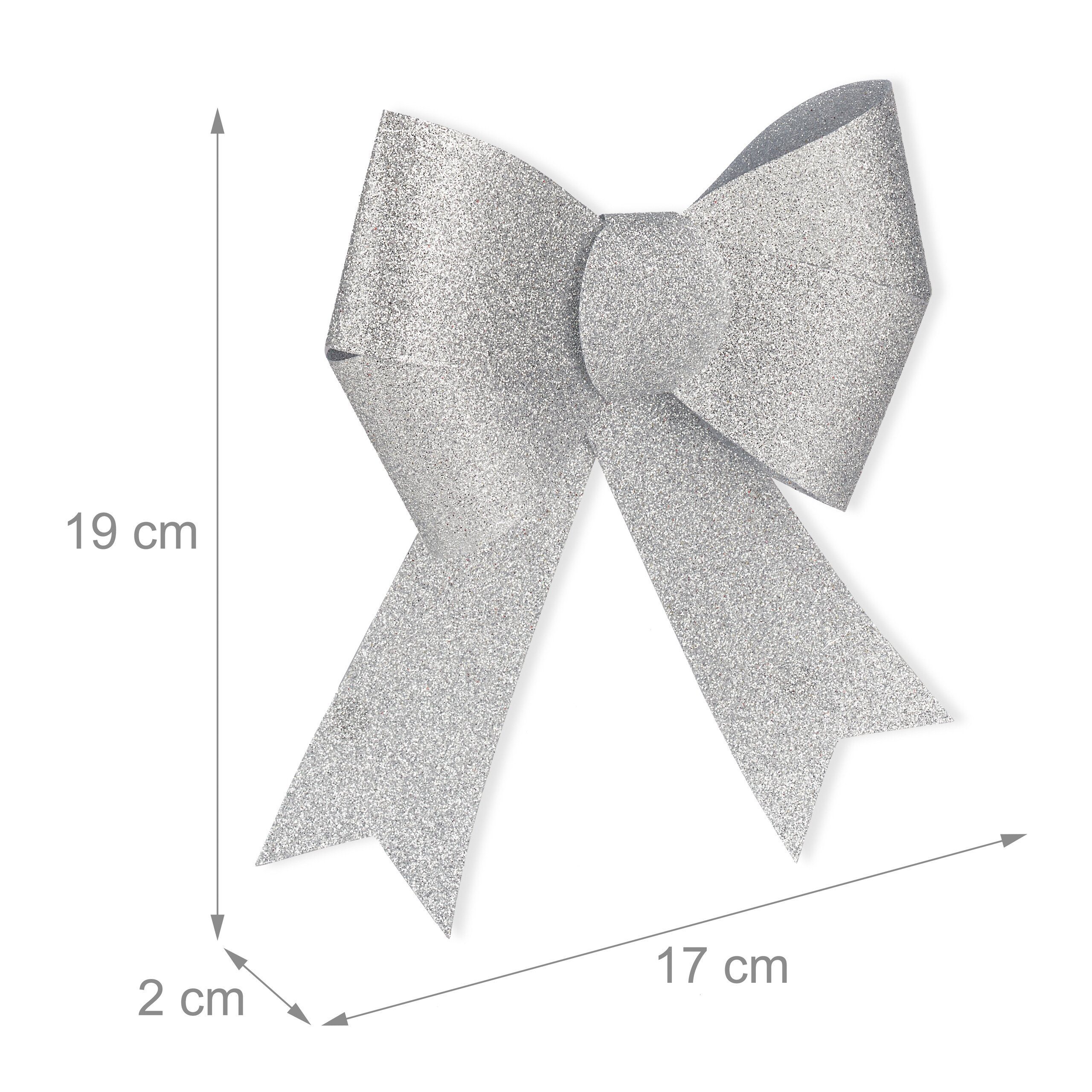 relaxdays Weihnachtsbaumschleife Glitzernde Schleife im 10er Set (10-tlg), silber – Bild 4 von 5