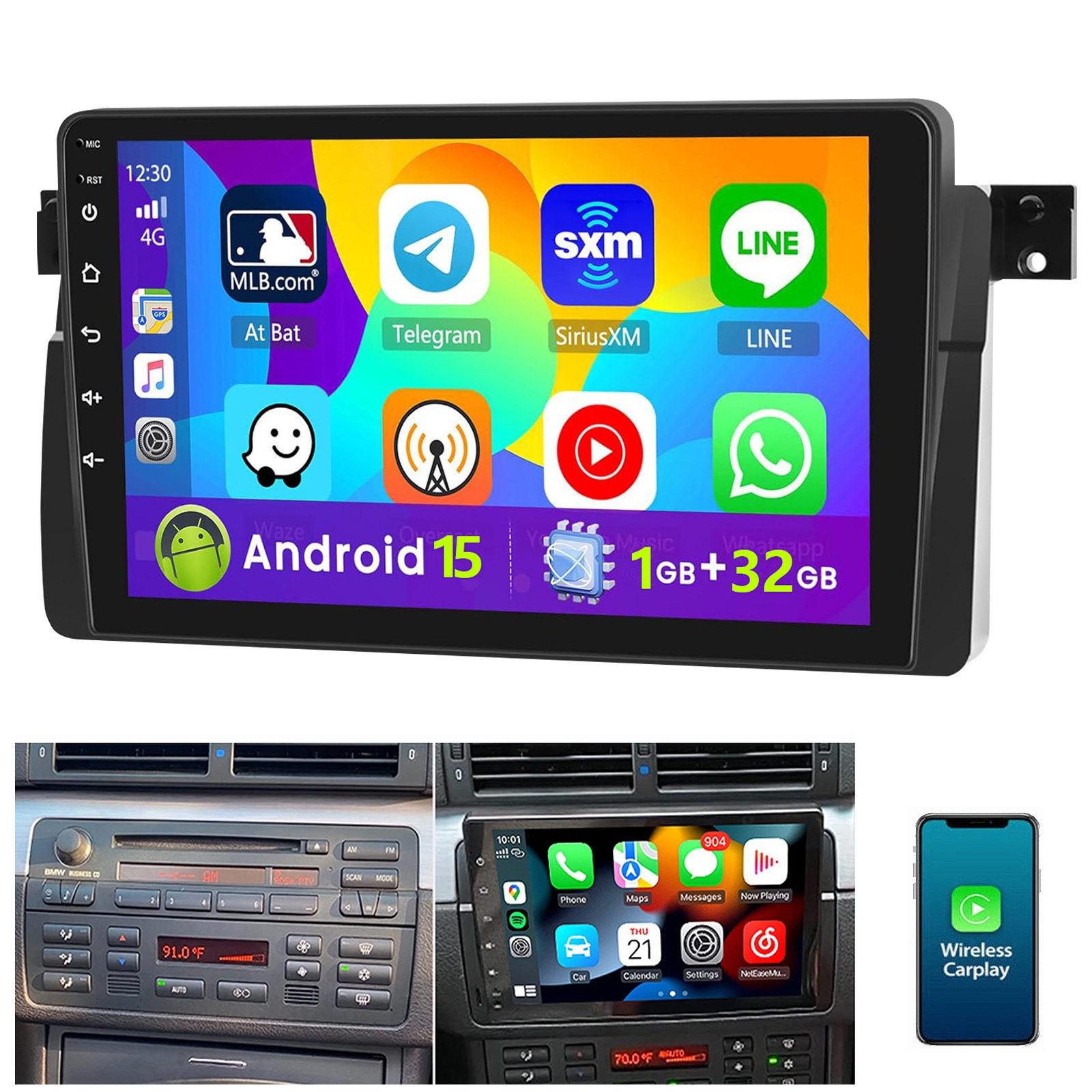 ESSGOO DAB+ 32/64G 9'' Android 15 Carplay RDS Für 3er BMW E46 318 320 325 Autoradio (Digitalradio (DAB), RDS, AM, FM, 4+64GB(optional), Carplay Android Auto Bluetooth EQ USB GPS Navi WIFI Touchscreen)