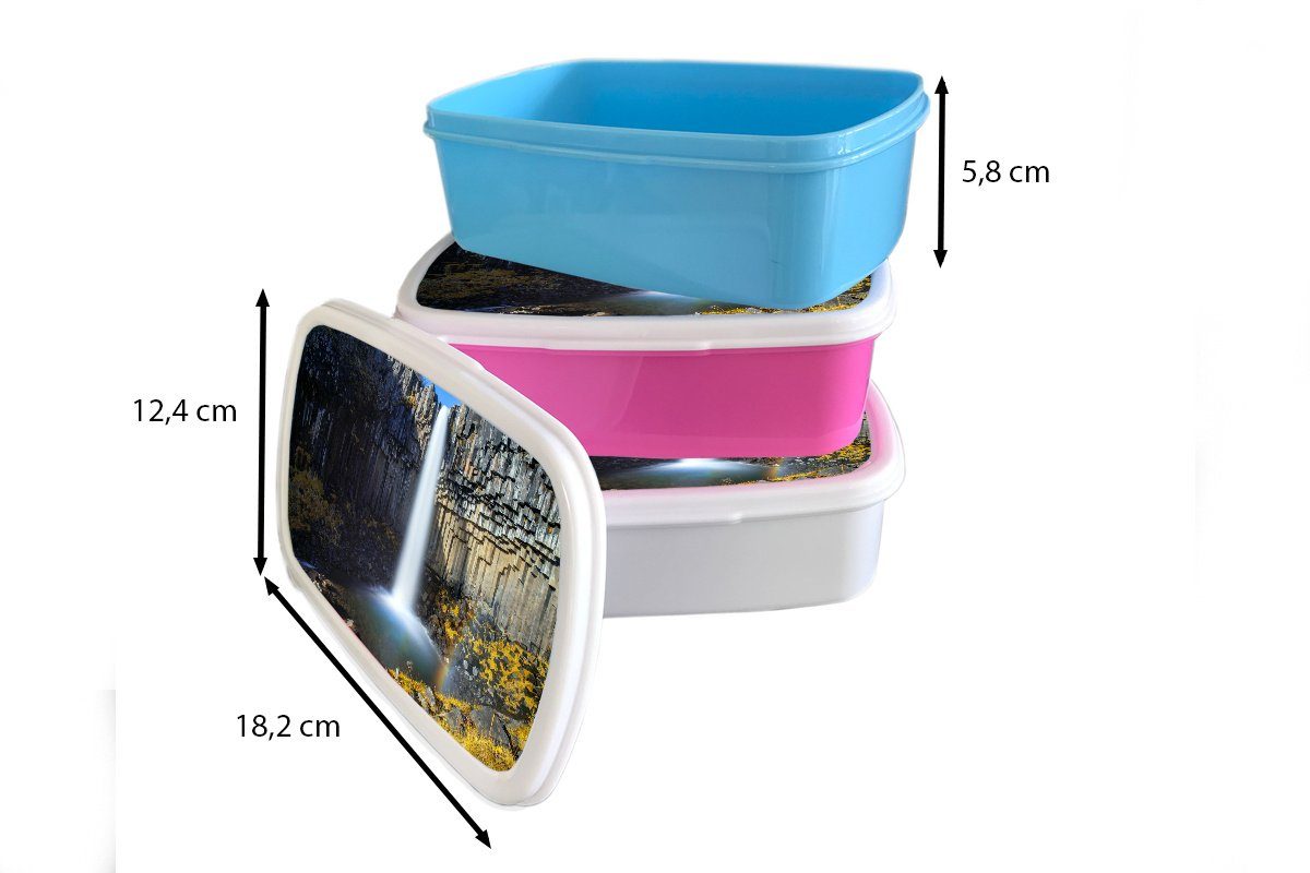 - Island Kunststoff rosa Lunchbox Brotbox für Natur, Snackbox, Mädchen, (2-tlg), Wasserfall MuchoWow Kunststoff, - Erwachsene, Brotdose Kinder,