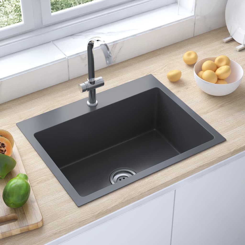 vidaXL Küchenspüle 59 x 44 x 20 cm mit Hahnloch Küche Spülbecken Massive Einbauspüle Sch, 59/44 cm