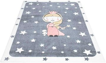 Kinderteppich ANIME893, Carpet City, rechteckig, Höhe: 11 mm, Kinderzimmer Teppich Modern mit Mond, Blumen, Wolken, Creme, Multi