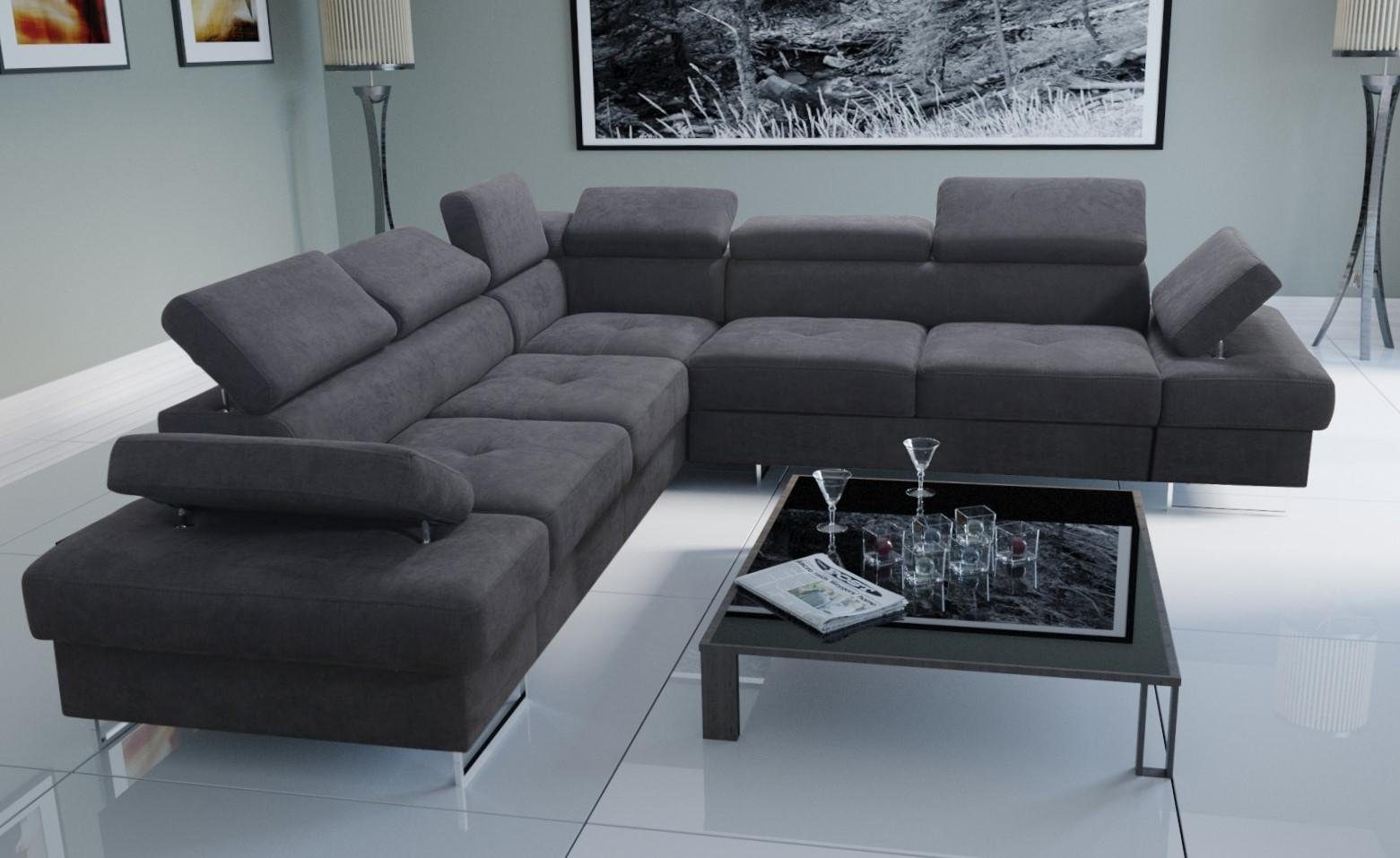 JVmoebel Ecksofa Sofa Couch Polsterung L-Form Wohnzimmer Design, Made in Europe Grau