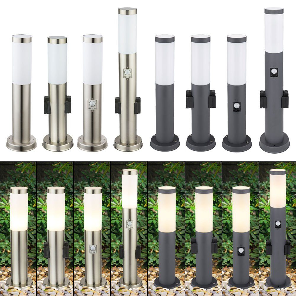 etc-shop Sockelleuchten, Leuchtmittel nicht inklusive, Sensor Silber - Edelstahl E27 Wegeleuchte Stehleuchte Gartenstehlampe Außen Garten