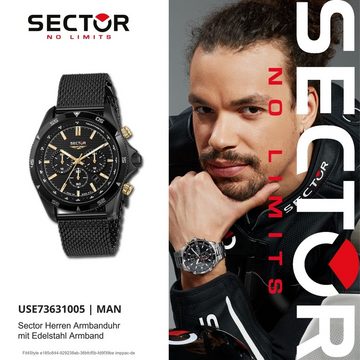 Sector Chronograph Sector Herren Armbanduhr Chrono, Herren Armbanduhr rund, groß (43mm) Edelstahlarmband schwarz, Fashion