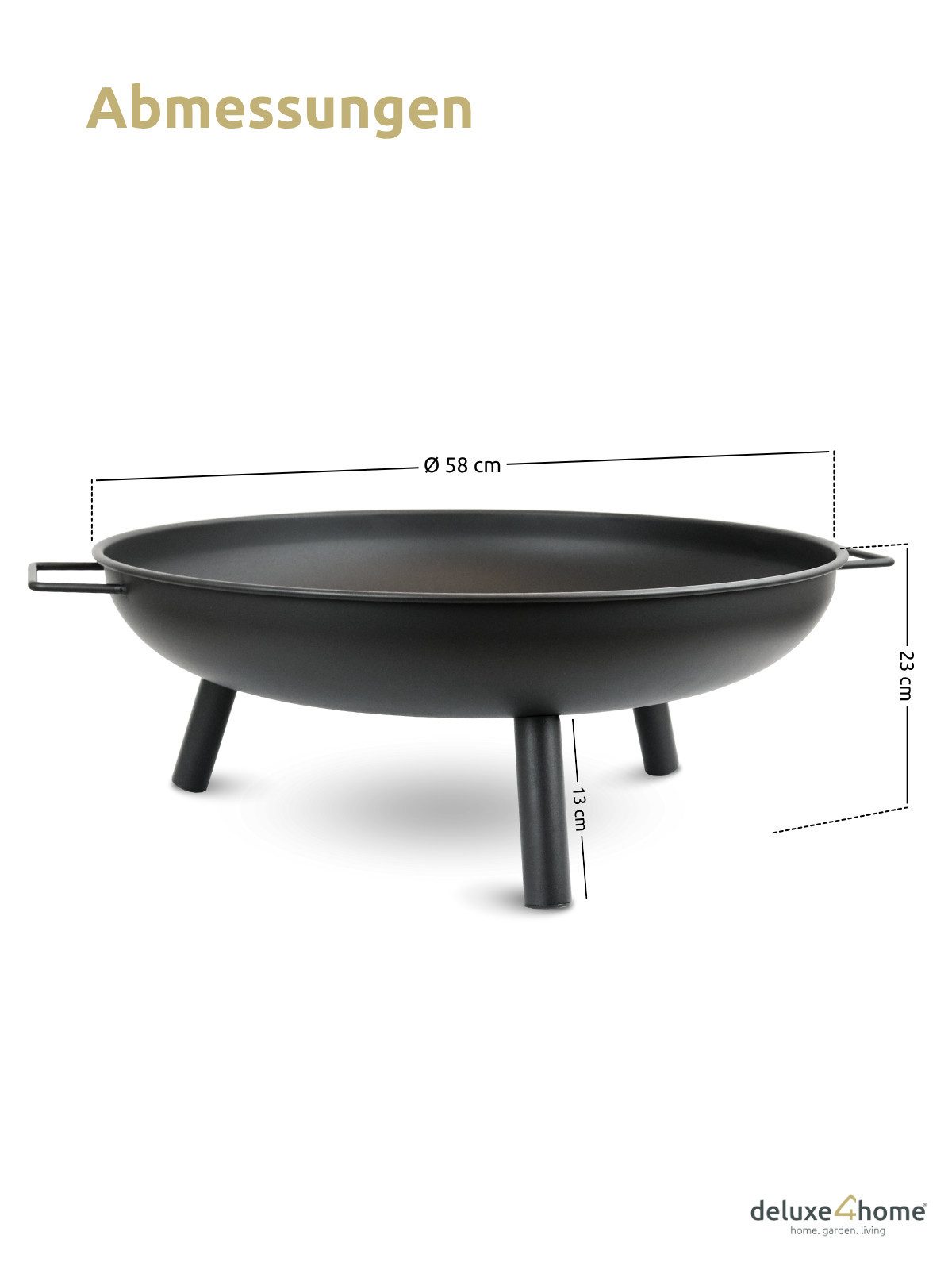 deluxe4home Metal Fire Bowl Ø58 cm – Fire Pit Fire Basket for Garden & Camping, Folded Edge
