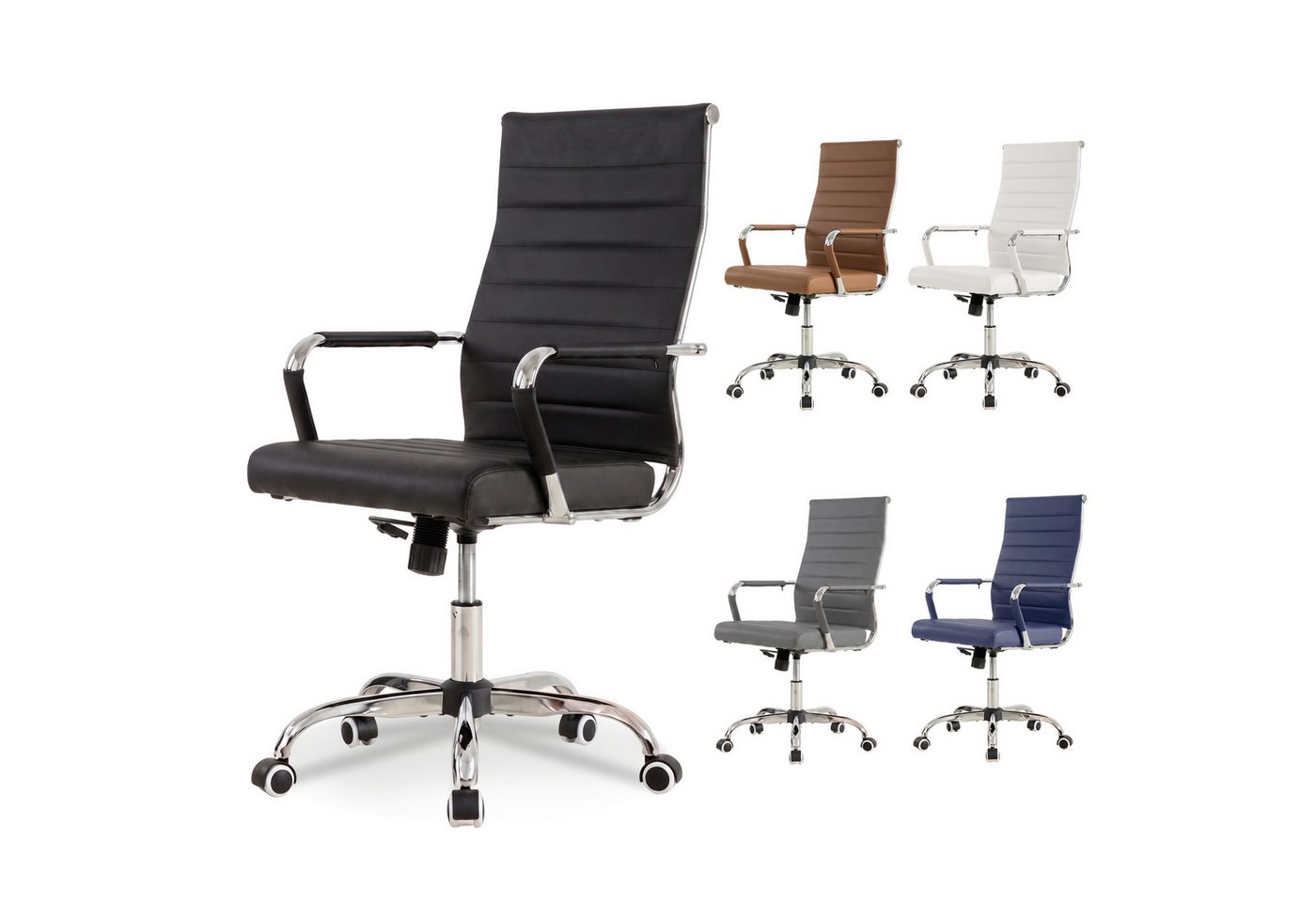 UEV Stuhl Schreibtischstuhl ergonomisch, Drehstuhl mit Rollen (Bis 150kg, Konferenzstühle, Büro-Gästestuhl), Höhenverstellbar,Wippfunktion,Metallrahmen,Gepolstert Kunststoff