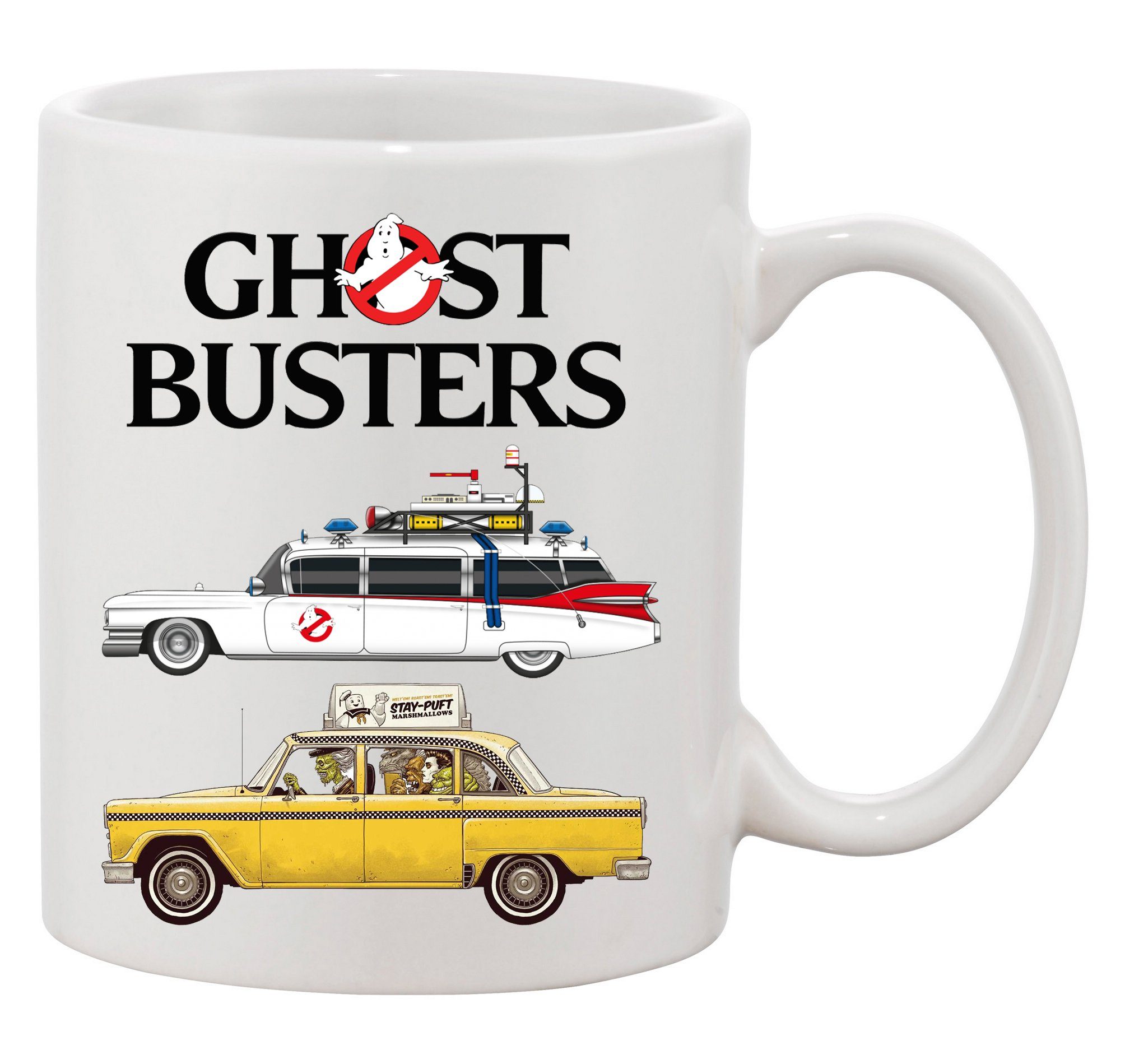 Ghost, Geisterjäger Weiss Keramik Tasse Cars & Blondie Auto Geister Ghostbusters Film Brownie