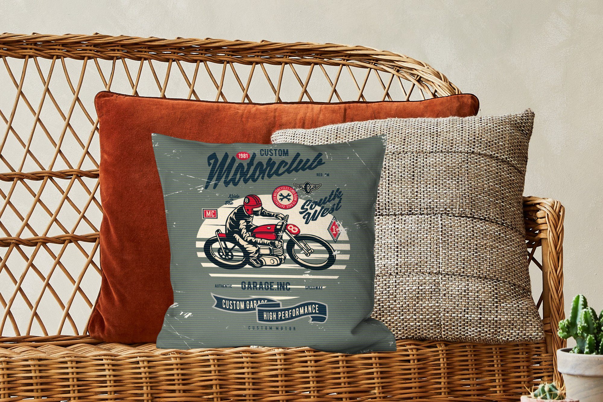 Vintage, Füllung Schlafzimmer, - Wohzimmer, MuchoWow mit für Sofakissen Dekokissen Motorrad - Helm Deko, Zierkissen