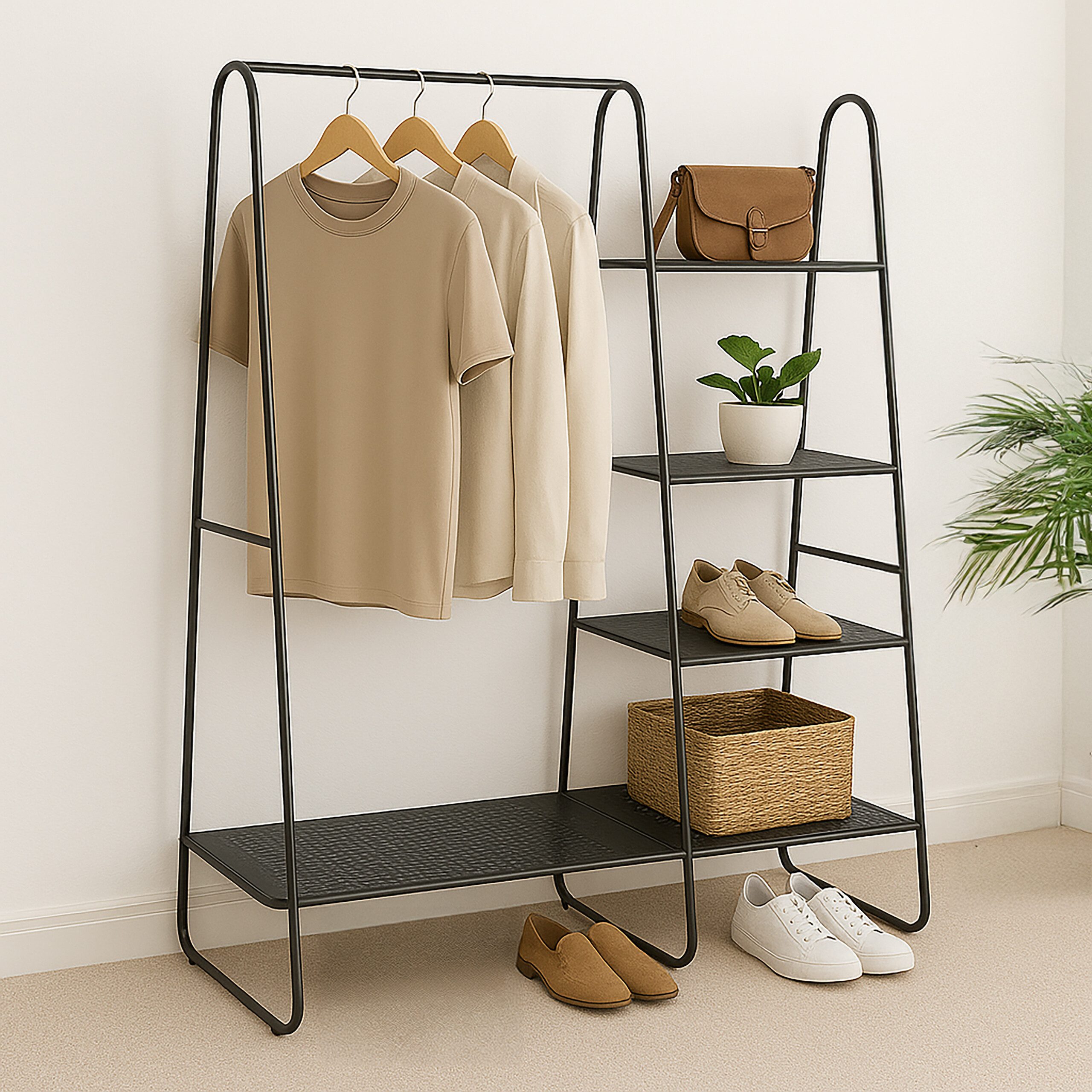 relaxdays Kleiderständer Schwarz 5 Böde günstig online kaufen