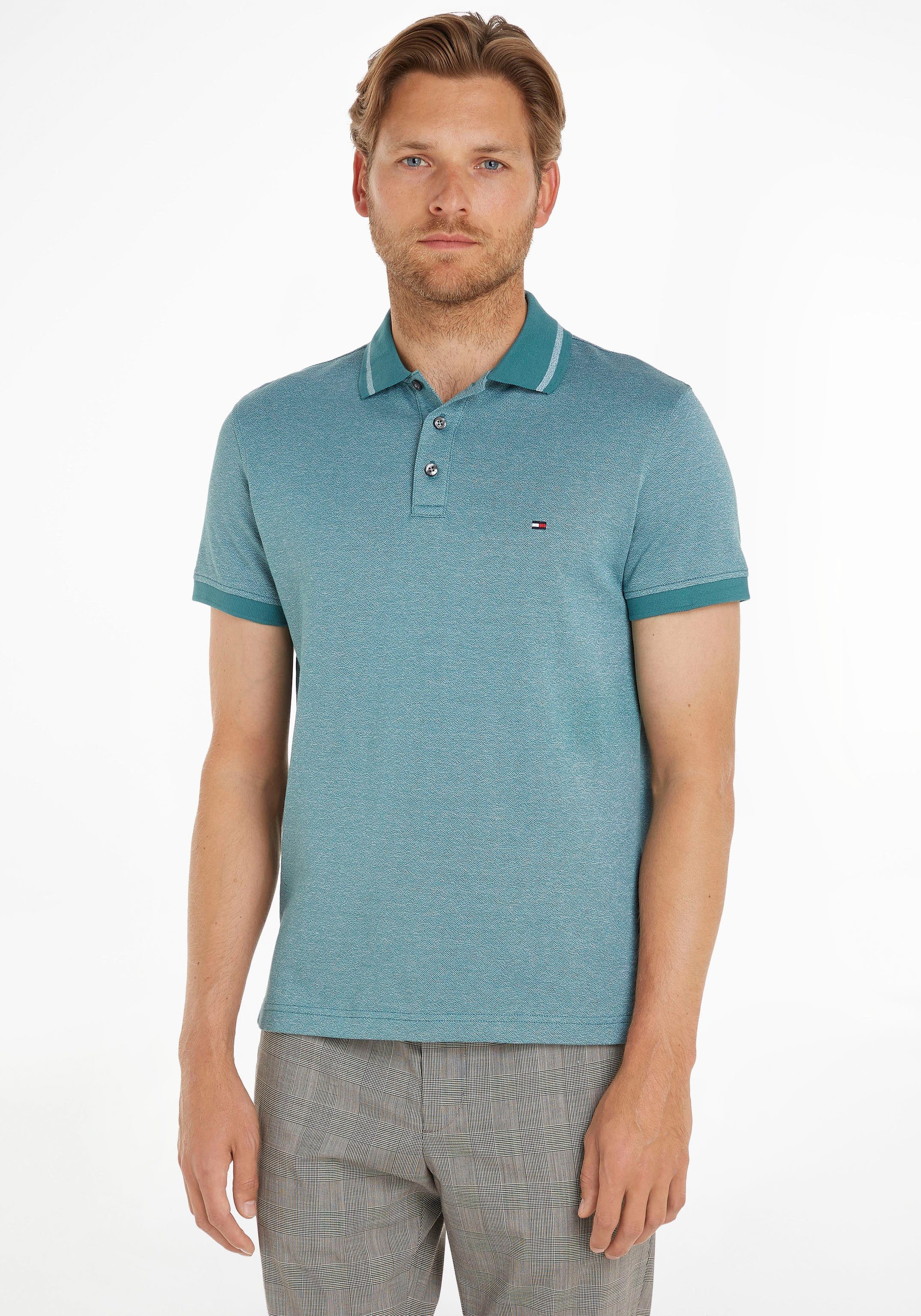 Tommy Hilfiger Poloshirt PRETWIST MOULINE TIPPED POLO in Mouline-Optik Frosted Green/White