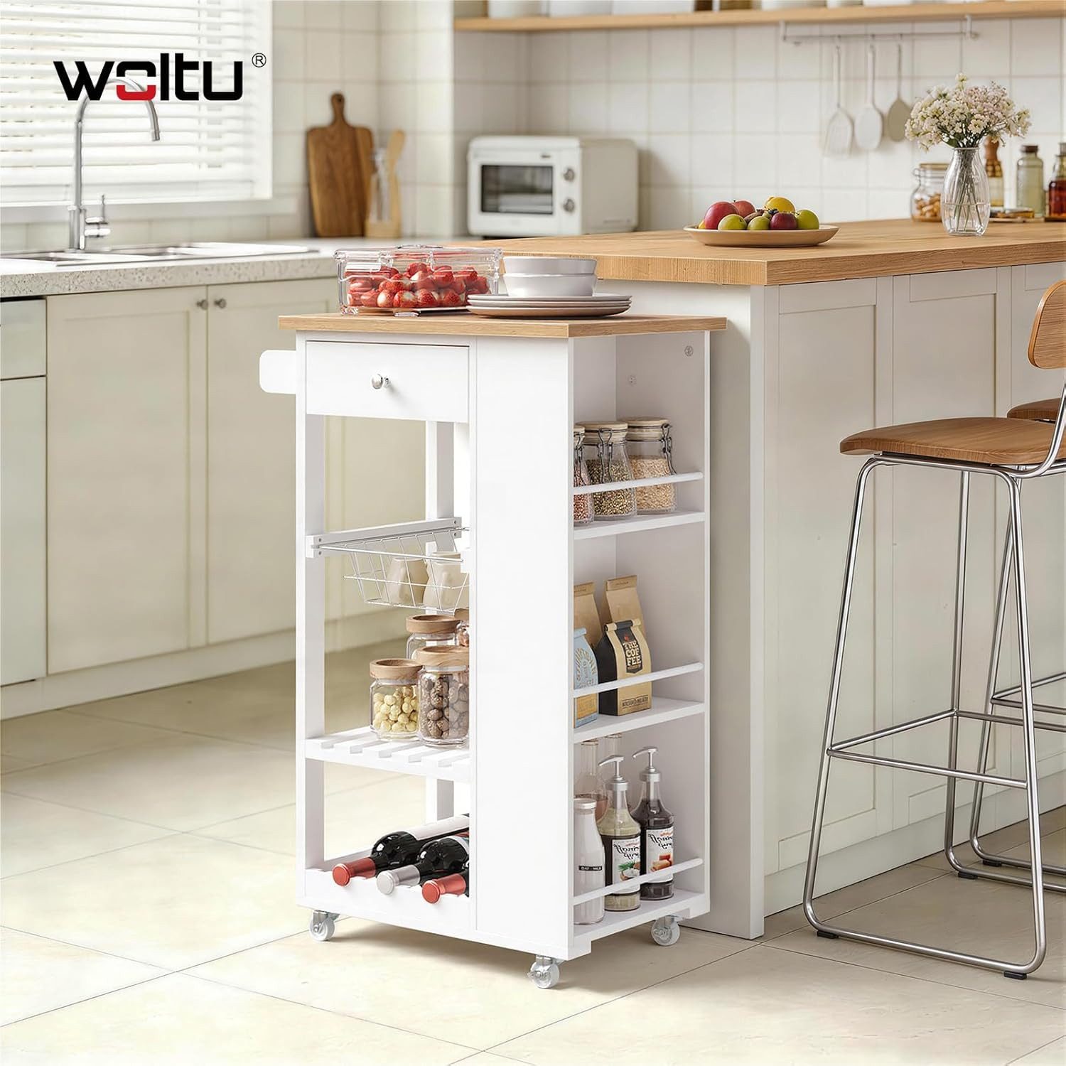 Woltu Küchenwagen, Mobile Kücheninsel, Servierwagen für Küche Esszimmer Wohnzimmer