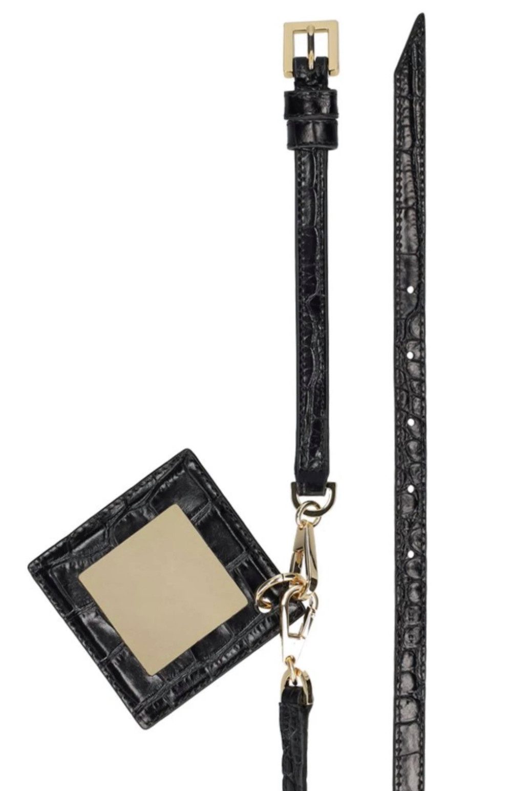 TORY BURCH Ledergürtel mit abnehmbarem Spiegel-Charm mit Krokodilprägung Abnehmbarer Spiegelanhänger mit Karabiner