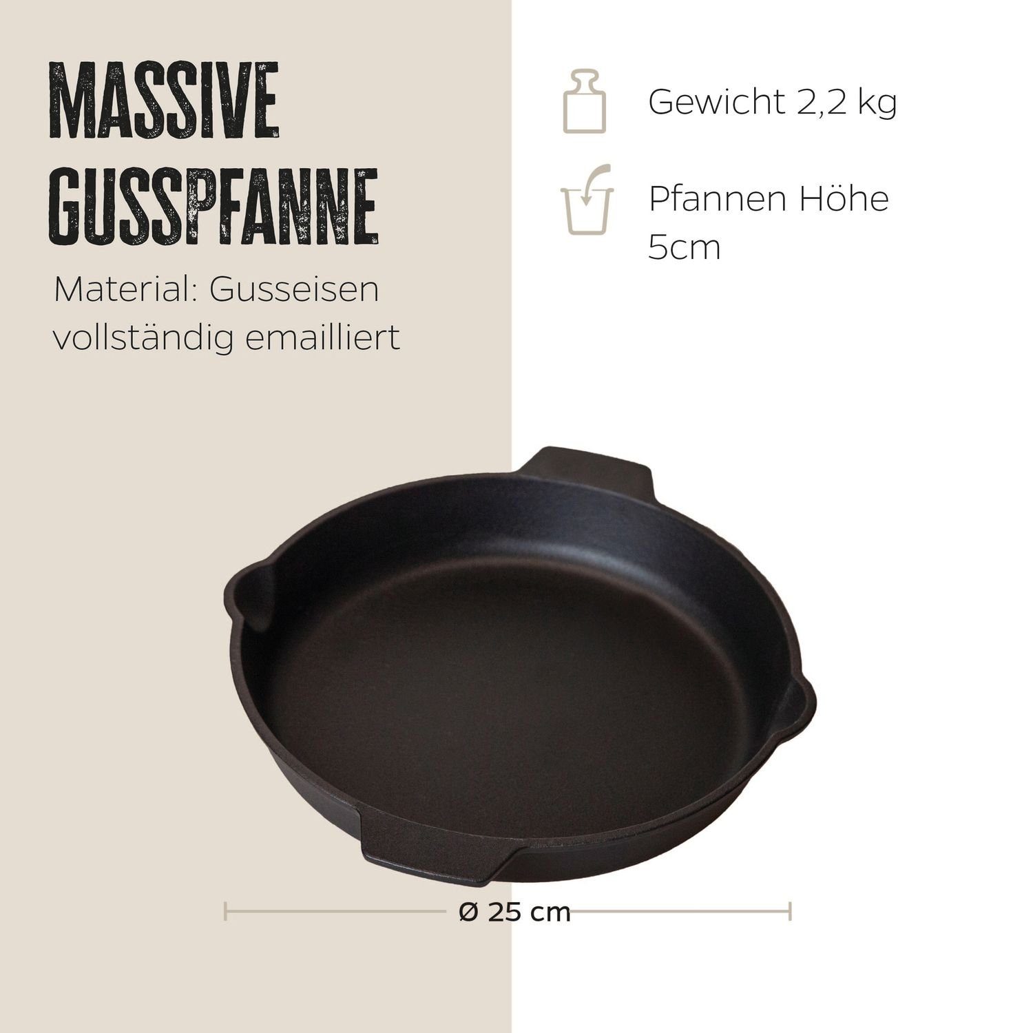 25 Ø mit 2 cm Grillfürst Gusseisenpfanne Grillpfanne Griffen Grillfürst