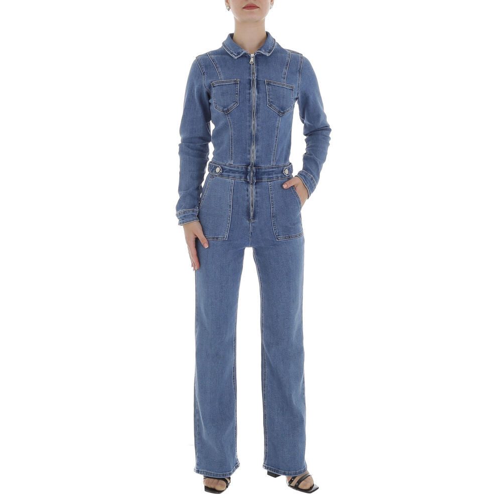 Ital-Design Overall Damen Freizeit (87123947) Used-Look Stretch Langer Jumpsuit in Blau