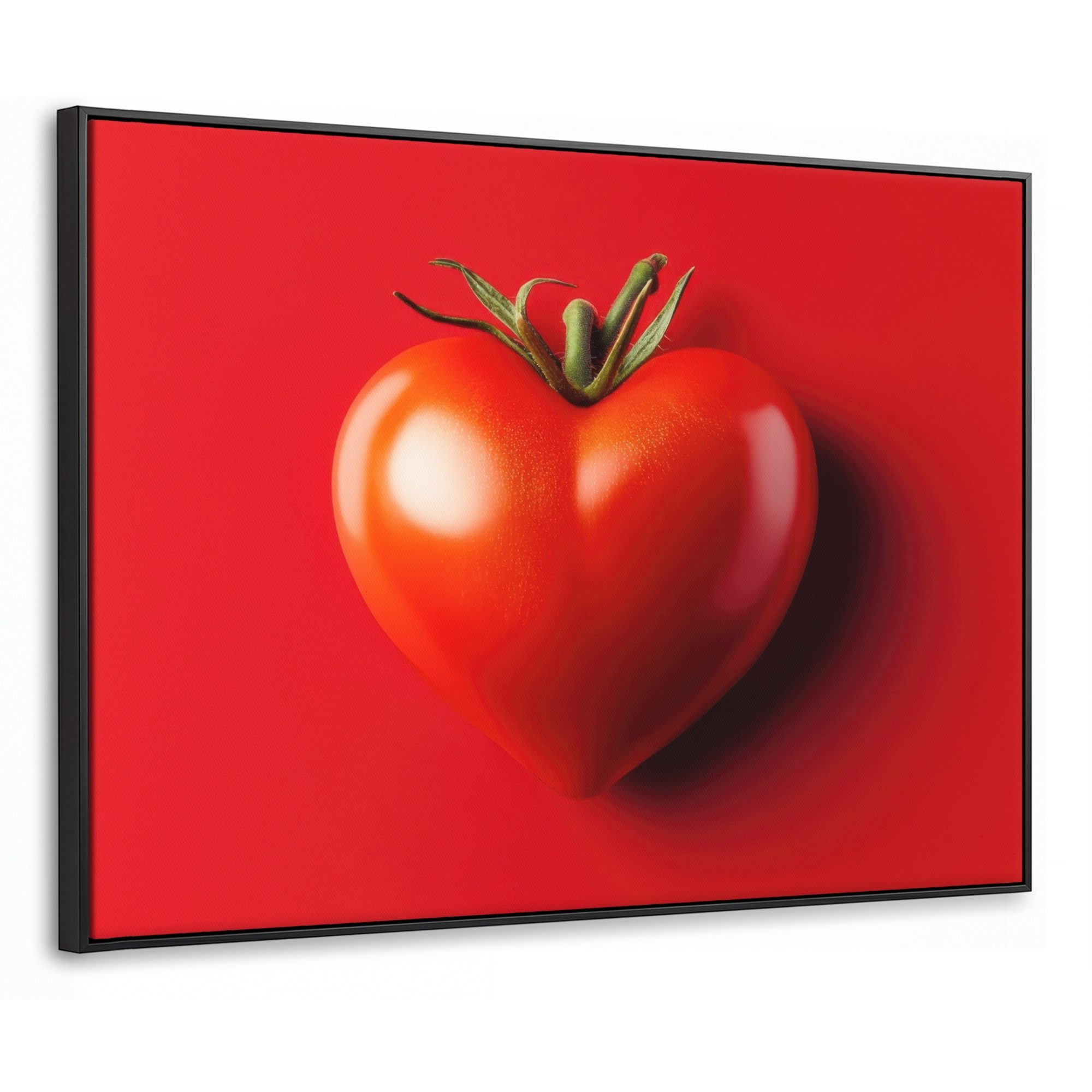 OneMillionCanvasses® Leinwandbild mit Rahmen - Tomate - Rot - Herz, Fotodruck (1 St), Bilder, Schattenfugenrahmen für Wohnzimmer Schlafzimmer 70x50cm