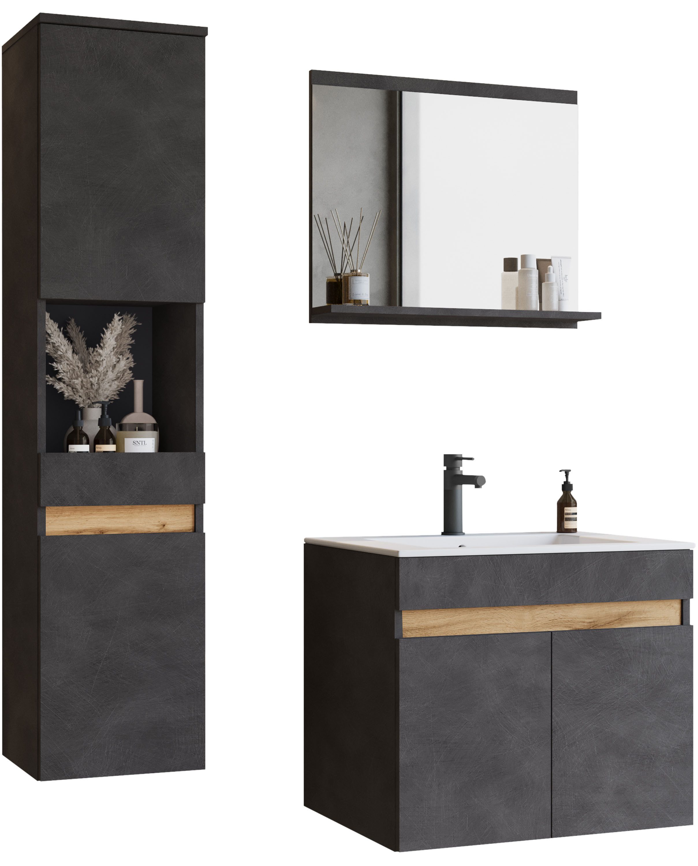 welltime Badmöbel-Set COIN, (Set, 3-St), grifflose Badmöbel-Set, 3 Dekorpla günstig online kaufen