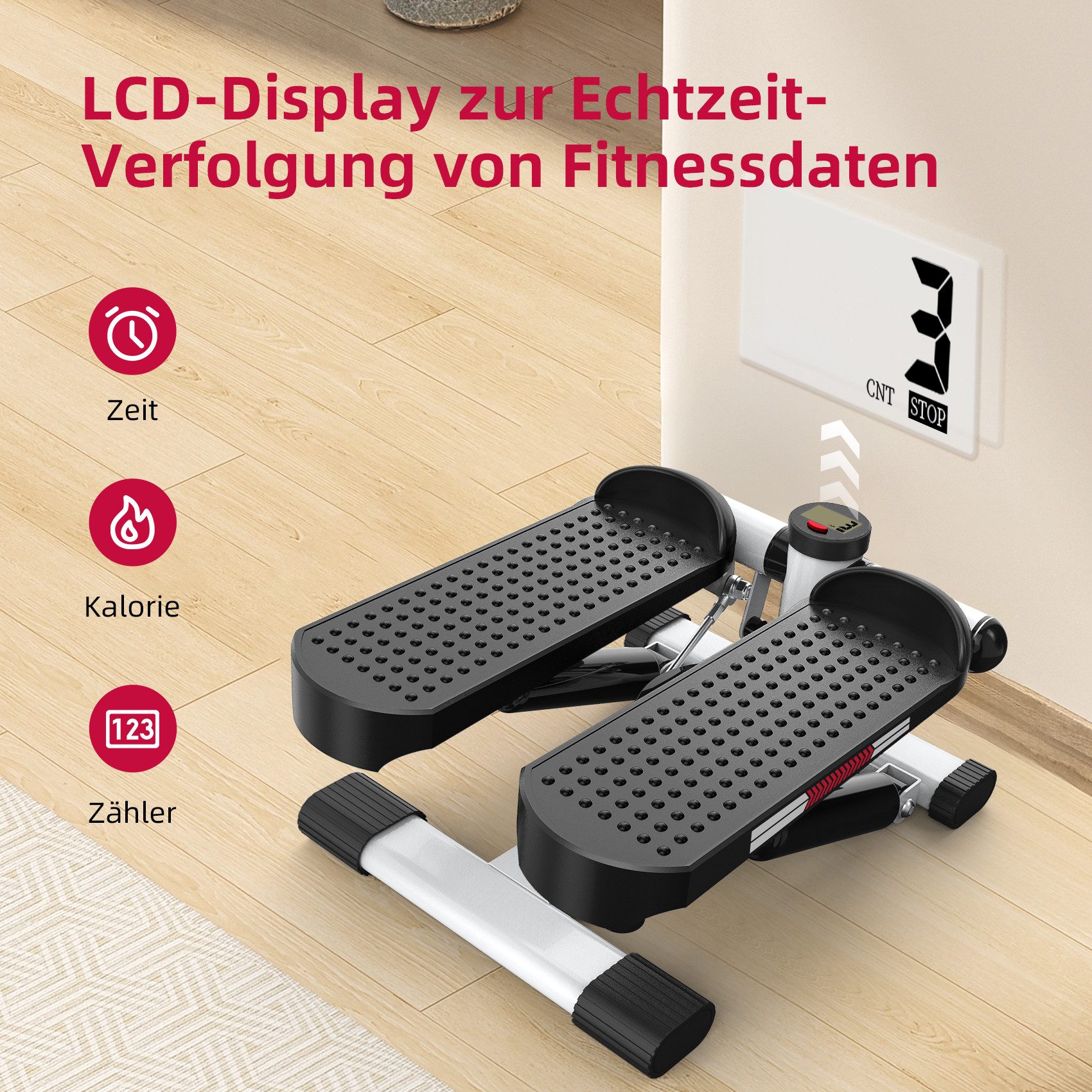 JASPORT Mini-Stepper ST1 2-in-1 Mini Stepper mit Widerstandsband (2-in-1 Up-Down Swing Stepper mit Power Ropes), leise, max. Belastbarkeit 100kg