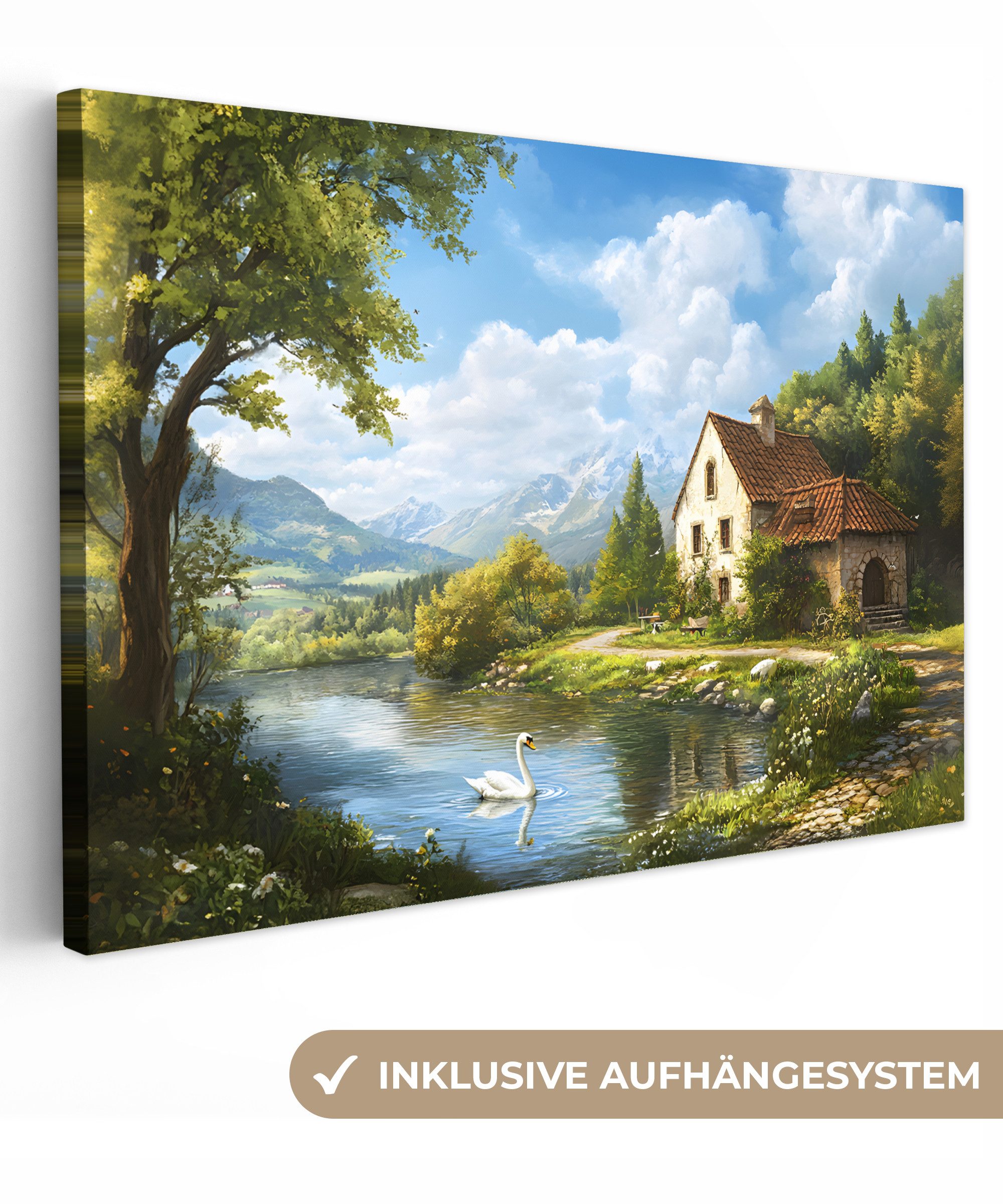 OneMillionCanvasses® Leinwandbild Schwan - Bäume - Ruhe, Fotodruck (1 St), günstig online kaufen