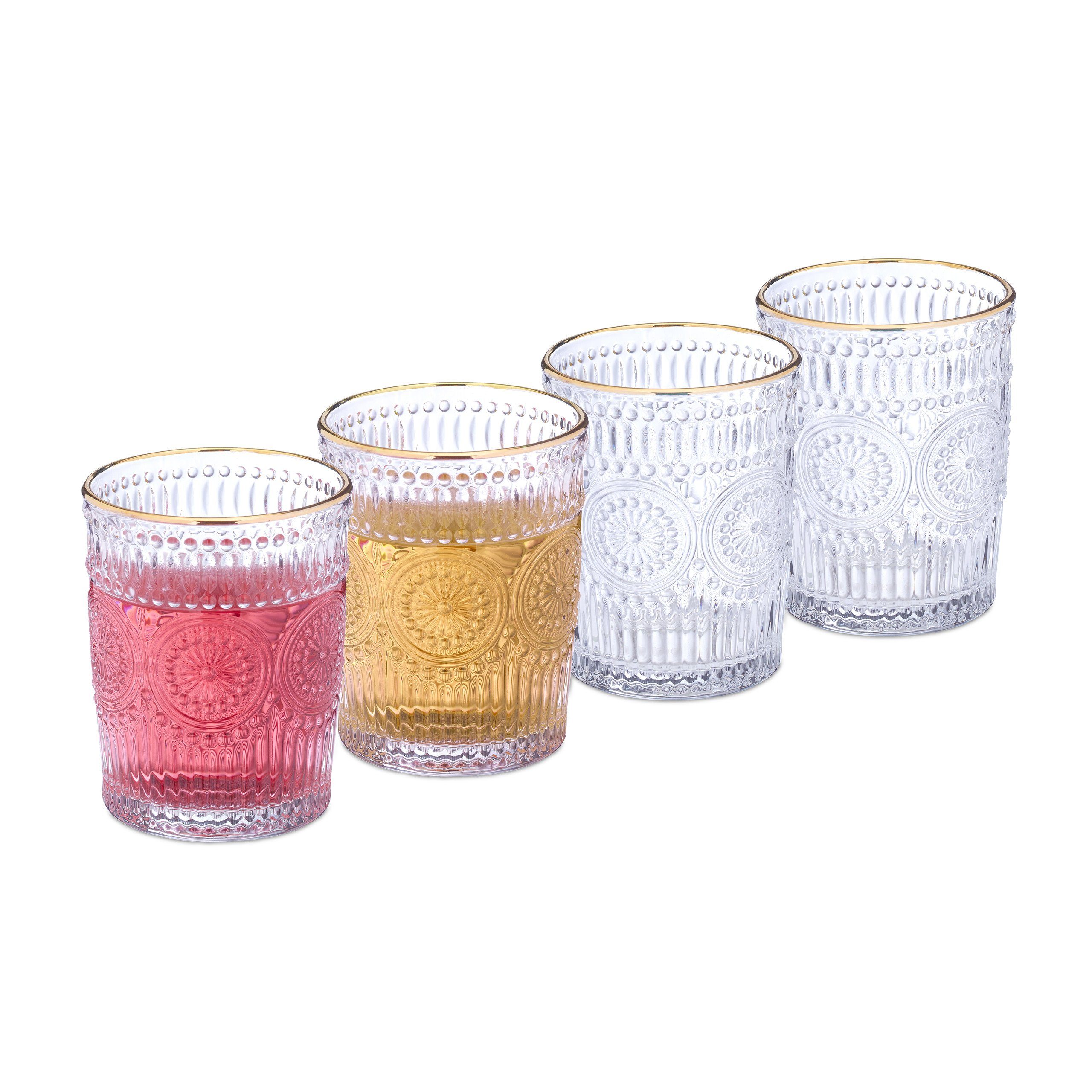 relaxdays Gläser-Set Vintage Trinkgläser 4er Set 300 ml, 4-tlg., Glas