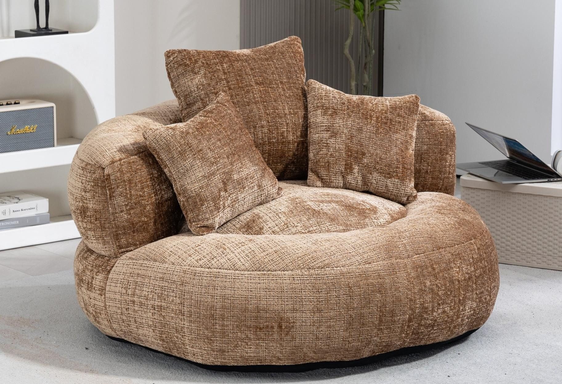 LVHOM Sitzsack 108x108x52cm Chenille Premium Sofa mit 3 extra Kopfkissen (K günstig online kaufen