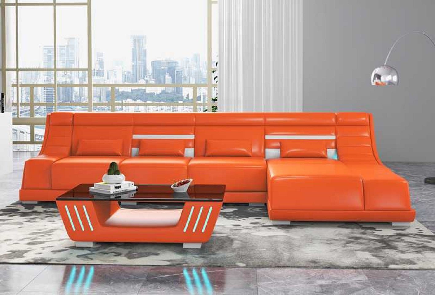 JVmoebel Ecksofa Designersofa Ecksofa Sofa Orange Form Eck, Kunstleder L Europe Made 3 Sofas Teile, in Polster