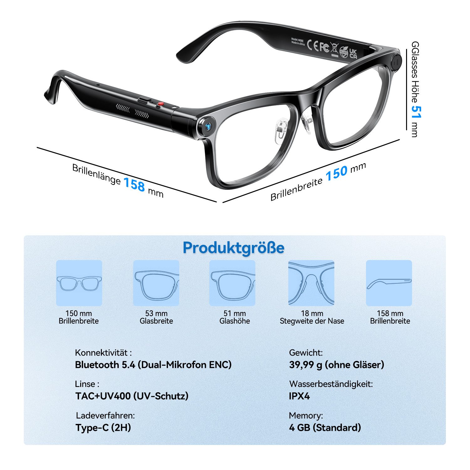 KAIGEER Sonnenbrille KI Brille mit Echtzeitübersetzung, 13MP Kamera,300 mAh, Wechselgläsern (LED Video Brille, 1-St., ca. 150*158*51mm) AI Smart Glasses Set für Männer Frauen, UV Schutz, Bilderkennung, IPX4