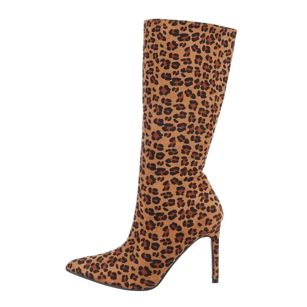 Ital-Design Damen Elegant High-Heel-Stiefel Pfennig-/Stilettoabsatz High-Heel Stiefel in Leo