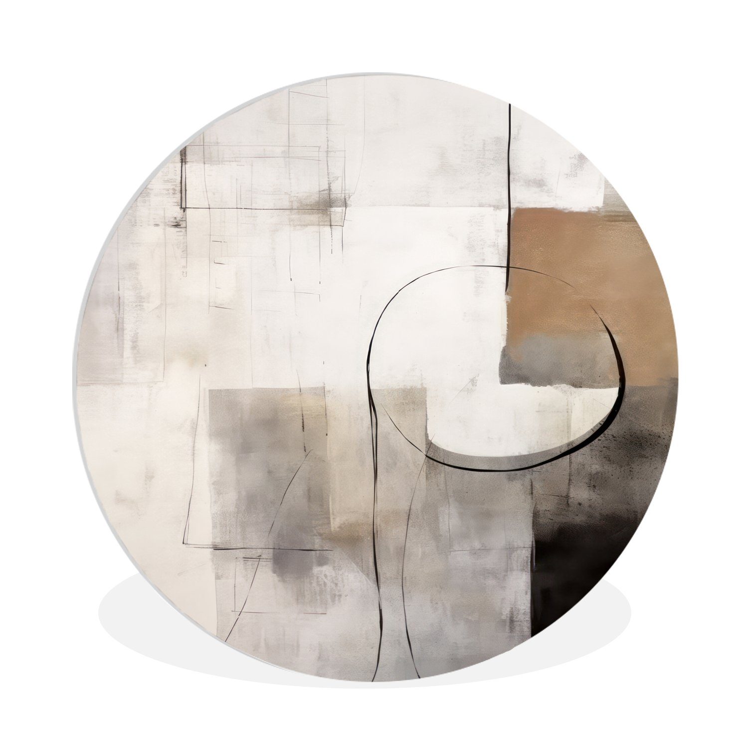 MuchoWow Gemälde Abstrakte Kunst - Industriell - Weiß - Grau, (1 St), Kreis Wanddekoration Forex, Rundes Wandbild, Wohnzimmer, 30x30 cm