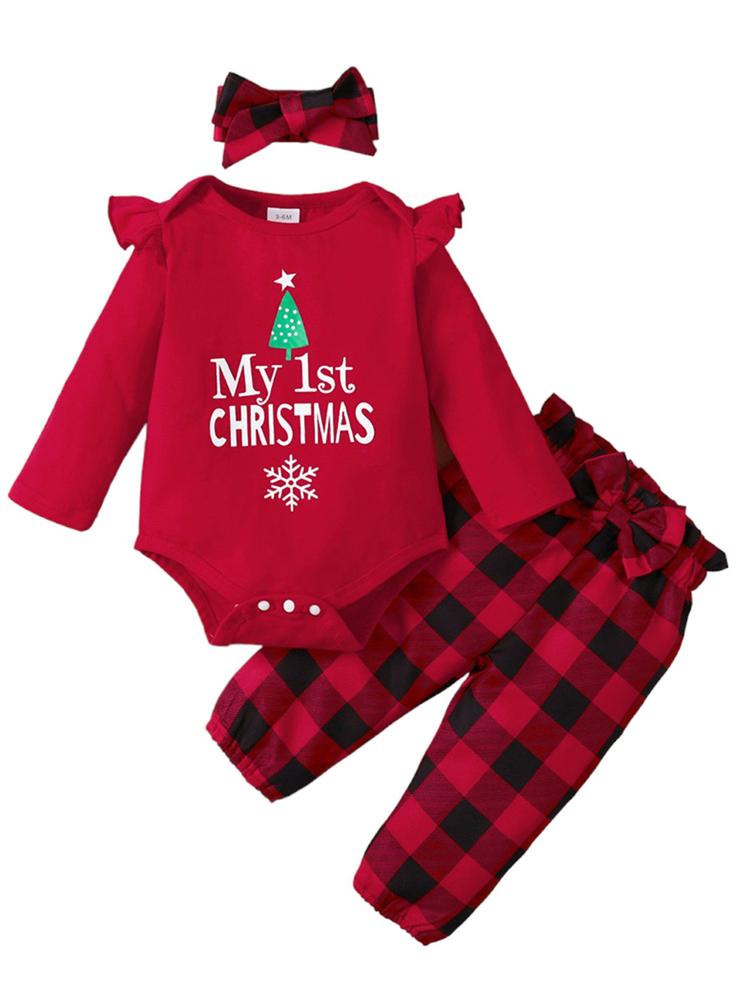 Lapastyle Shirt, Leggings & Haarband Weihnachtsgeschenkset für Neugeborene, 3-tlg Babymädchen Strampler & Hose & Stirnband, Karomuster