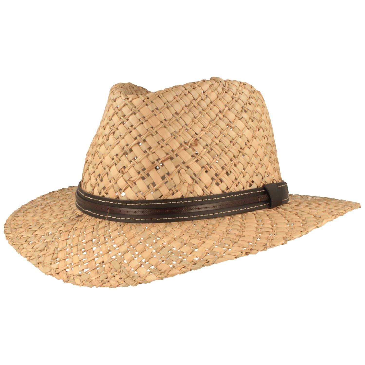 Breiter Strohhut Gartenstrohhut luftig mit Lederband-Imitat günstig online kaufen
