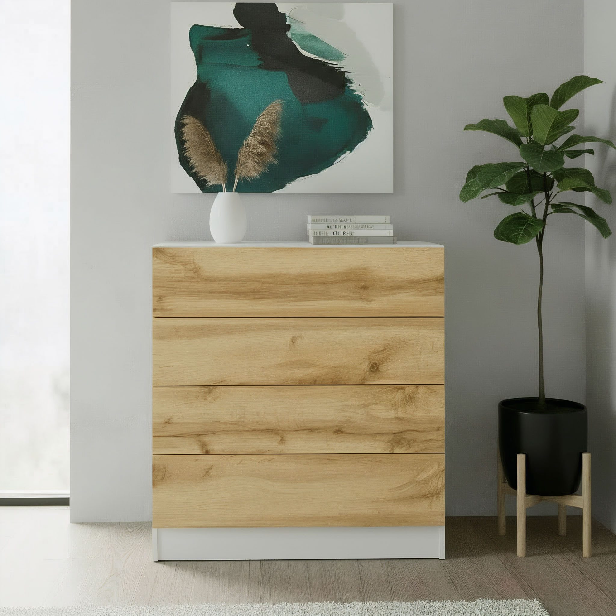 borchardt Möbel Kommode Vaasa, Kommode mit 4 Schubkästen auf Kugelführungen, Breite 76 cm