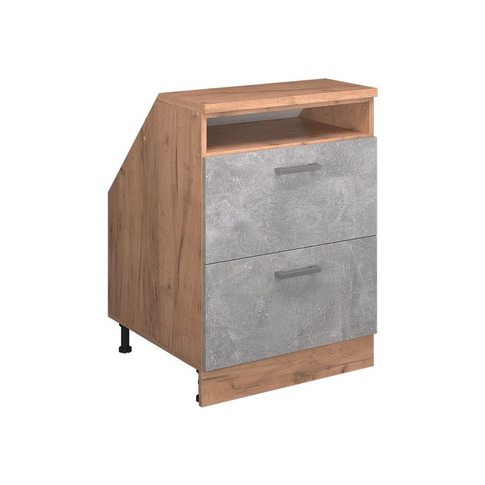 Vicco Unterschrank R-Line, Beton/Goldkraft Eiche, 60 cm mit 2 Schubladen, Schrankkorpu... (1-St)