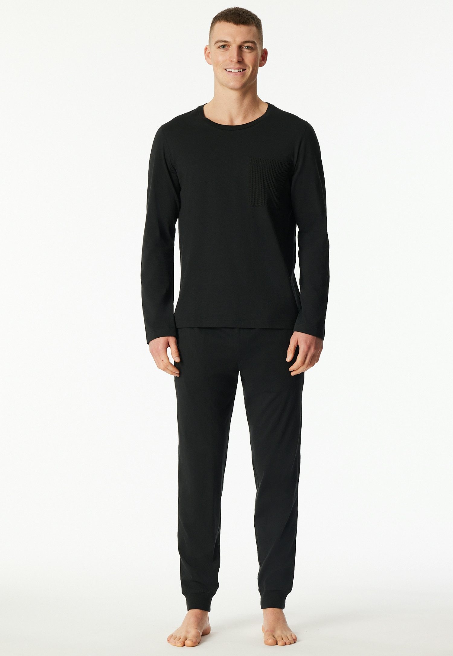 Schiesser Schlafanzug Modern Nightwear (2 tlg) seitliche Taschen, Brusttasche, Langarm, Baumwolle, Single Jersey