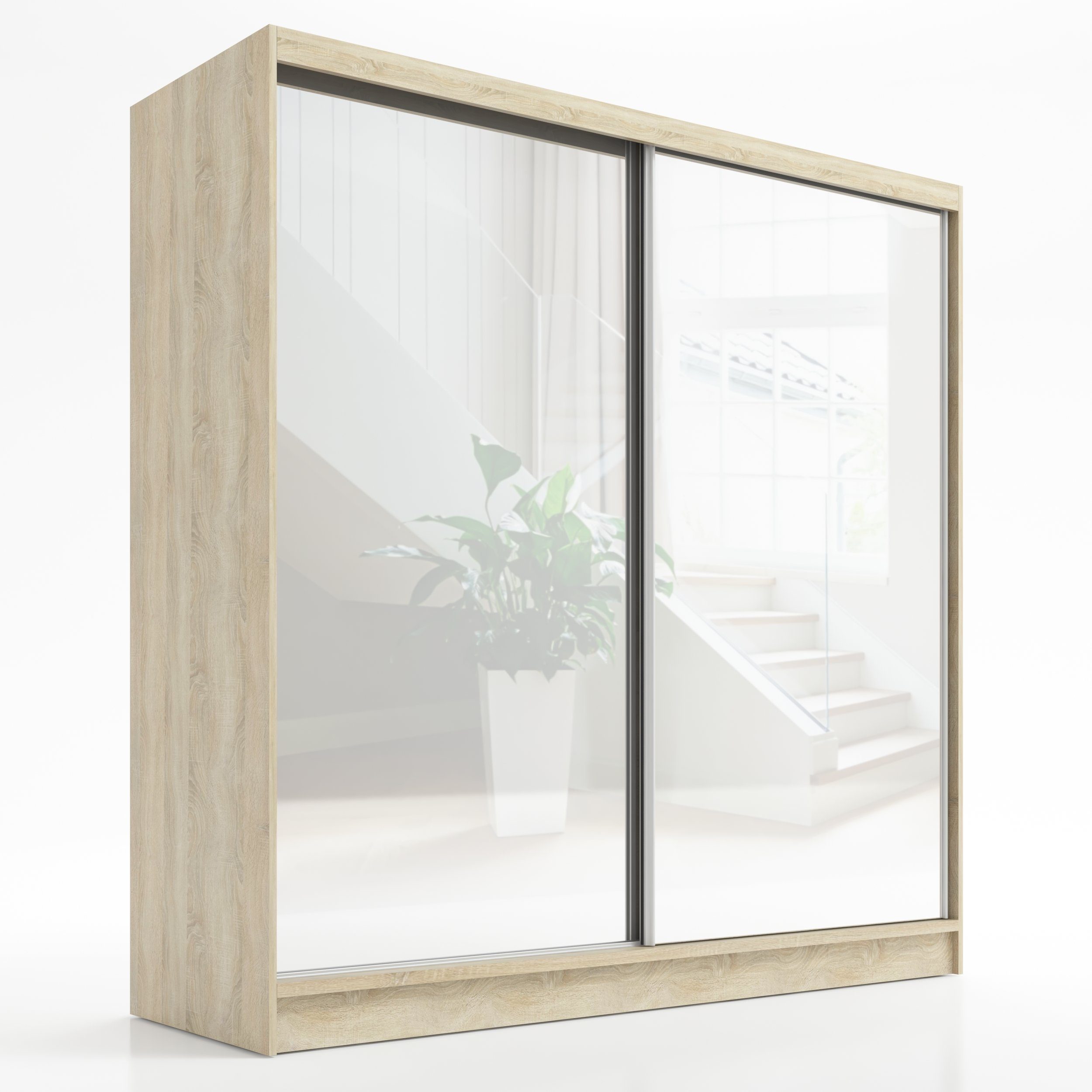 A&J MöbelLand GmbH Schiebetürenschrank IRO 2-türiger Kleiderschrank mit Spiegel und Kleiderstangen (TOP ANGEBOT! Geräumiger Schrank mit einer Breite von 200 cm und Spiegel, ideal zur Aufbewahrung von Kleidung und Accessoires. Viel Stauraum., TOP PRODUKT! Wählen Sie das ideale Modell für Ihr Schlafzimmer) Breite: 200 cm, Höhe: 215 cm, Tiefe: 59,5 cm